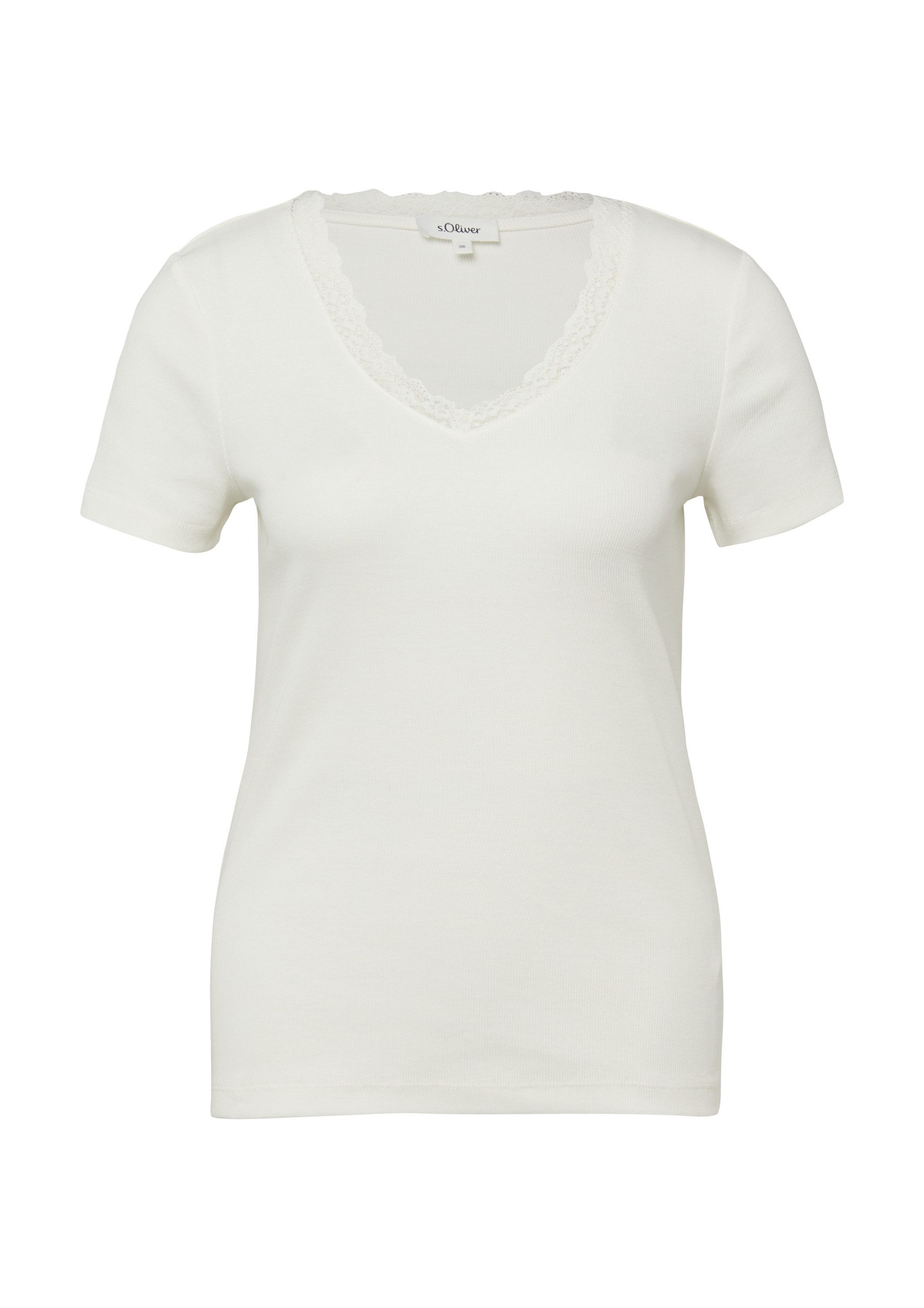 s.Oliver Kurzarmshirt T-Shirt Ripp-T-Shirt mit Spitze am Ausschnitt günstig online kaufen