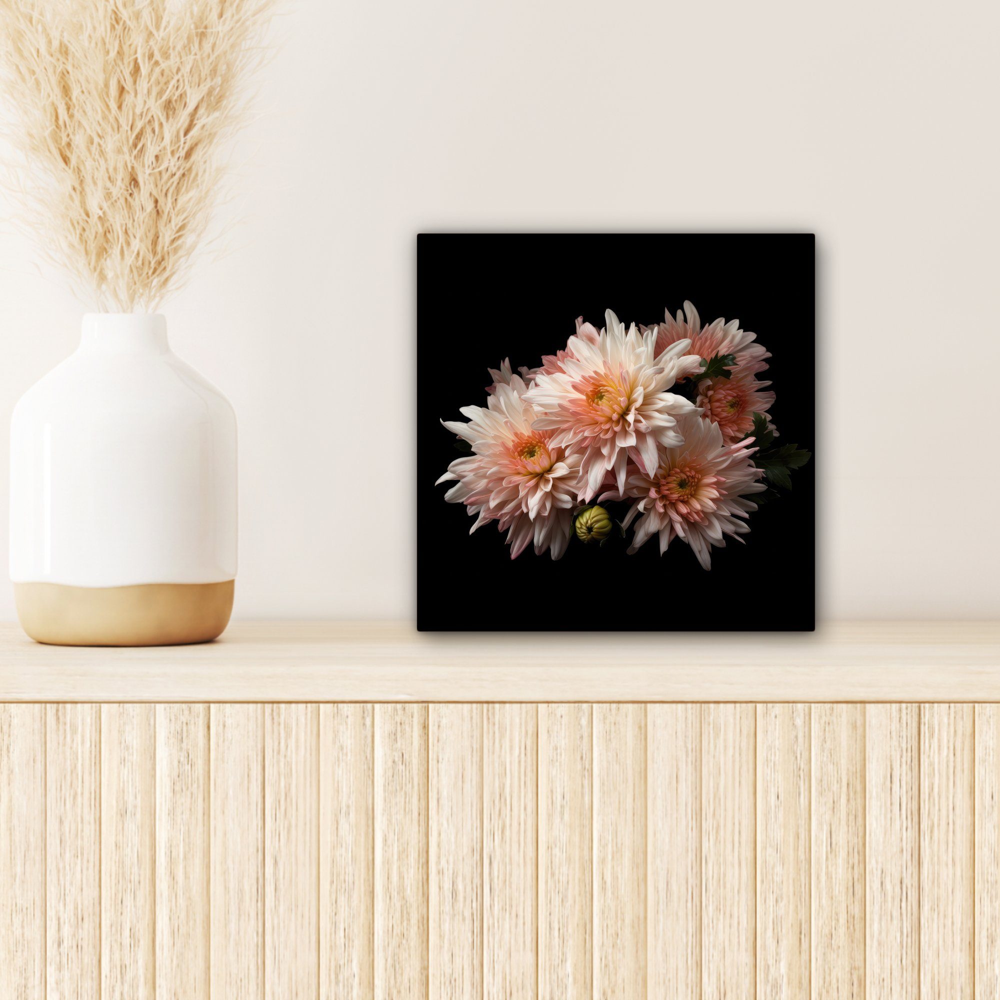 Blumen - OneMillionCanvasses® für Bilder 20x20 Schwarz, - Chrysantheme St), Wohnzimmer cm (1 Weiß Leinwand Schlafzimmer, Natur - Leinwandbild -