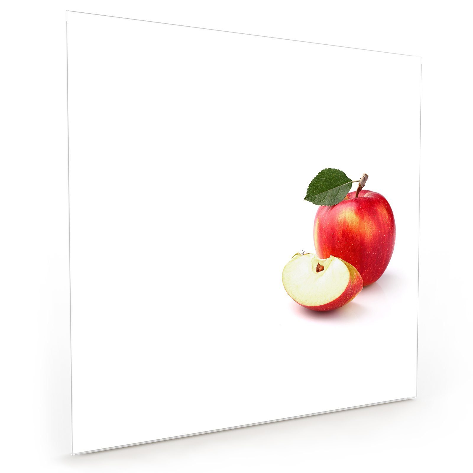Küchenrückwand Blatt mit Apfel Primedeco Motiv Küchenrückwand Spritzschutz Roter Glas mit