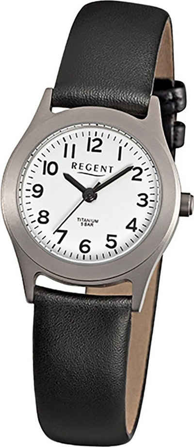 Regent Quarzuhr »D2URF871 Regent Leder Damen Uhr F-871 Quarzuhr«, (Analoguhr), Damenuhr rund, klein (ca. 26mm), Titan, Lederarmband, Elegant-Style