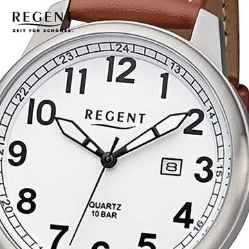 Regent Quarzuhr Regent Herren Armbanduhr Analog, (Analoguhr), Herren Armbanduhr rund, extra groß (ca. 43mm), Lederarmband