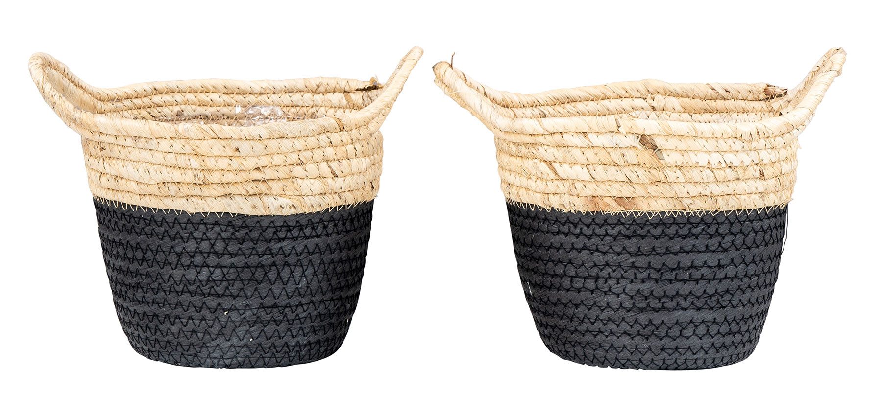 Levandeo® Pflanzkübel, 2er Set Korb Rund H15cm Natur Schwarz Pflanzkorb Geflochten