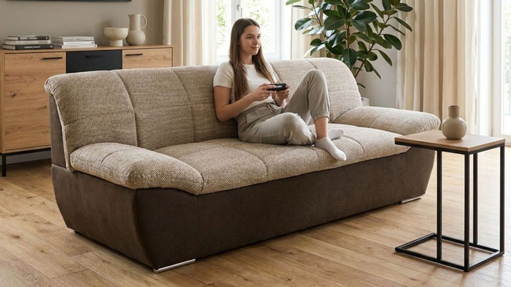 OTTO home 2-Sitzer Salltum 211 cm breit, formschön, komfortabel, mit Ziernähen in Rücken und im Sitz, pflegeleichter Bezug