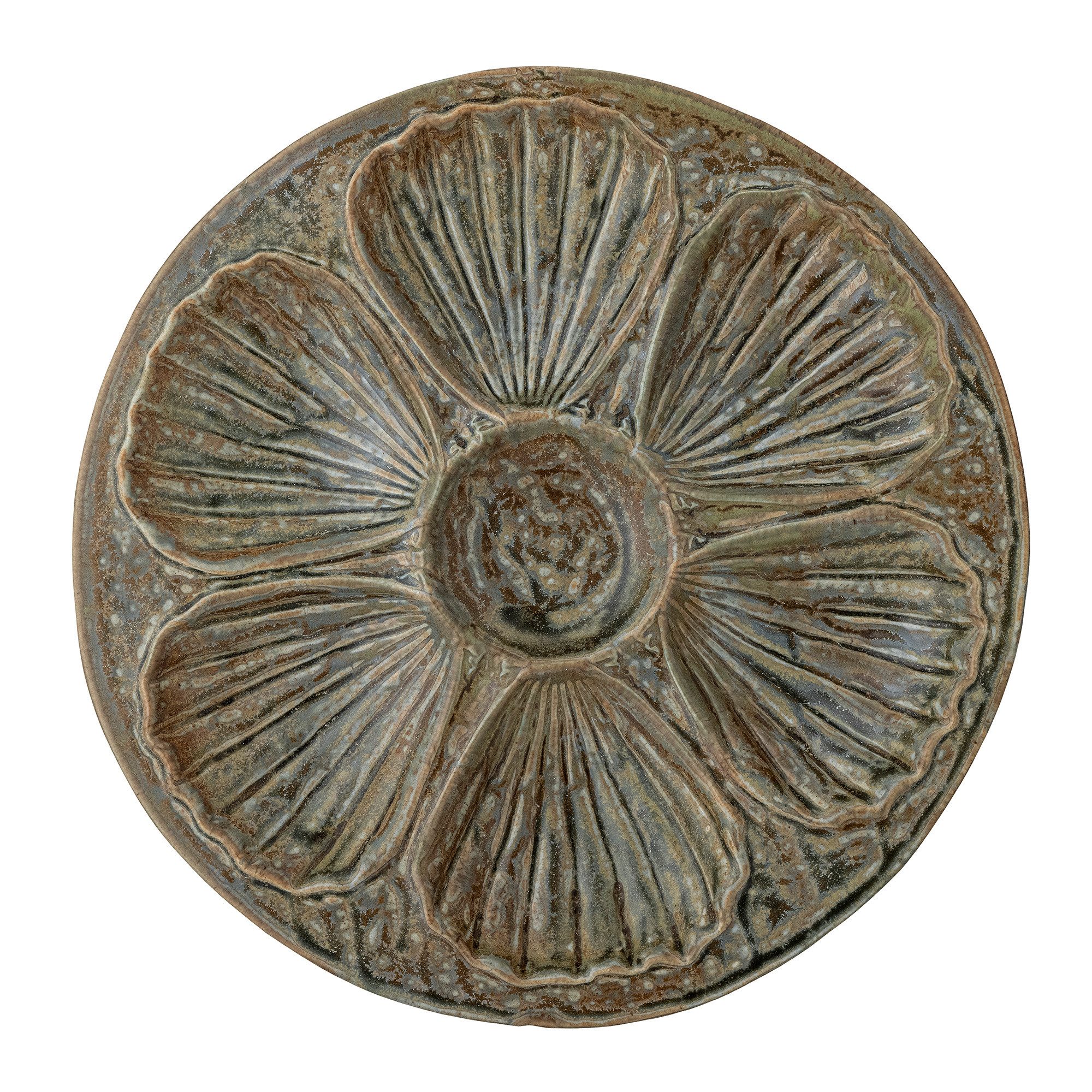 Bloomingville Servierplatte Bloomingville Lois Tablett, Braun, Ø 26 cm, Steingut