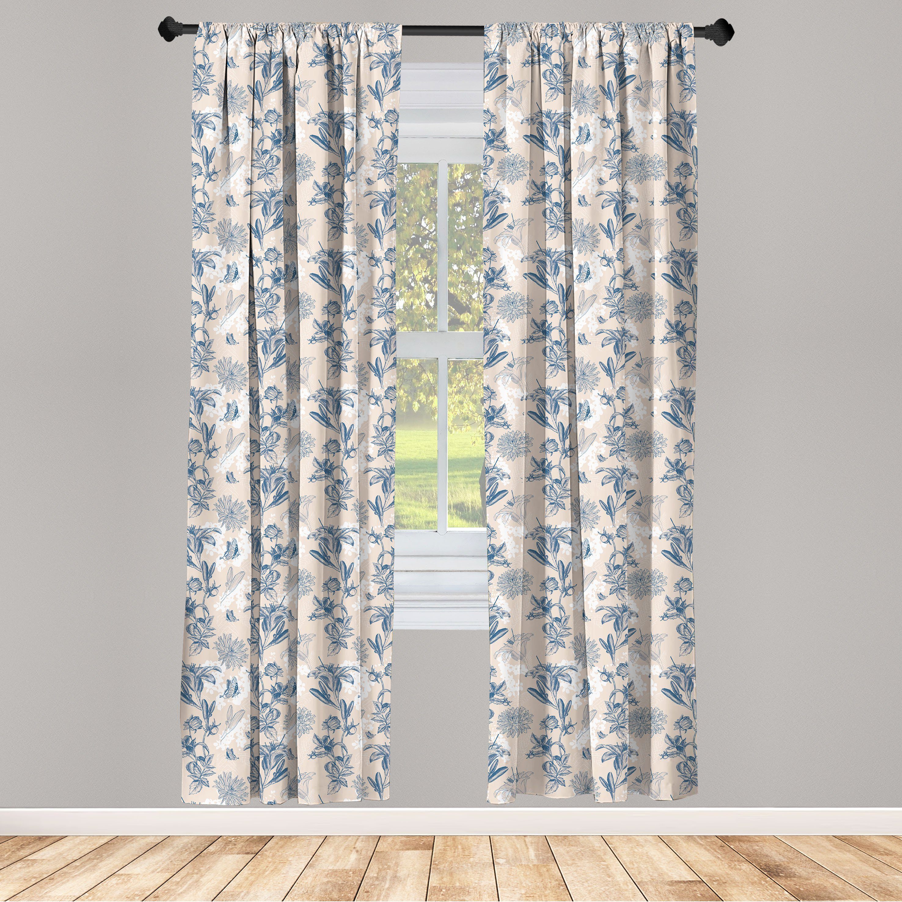 Gardine Vorhang für Wohnzimmer Schlafzimmer Dekor, Abakuhaus, Microfaser, Blumen Retro Blumen Schmetterlinge