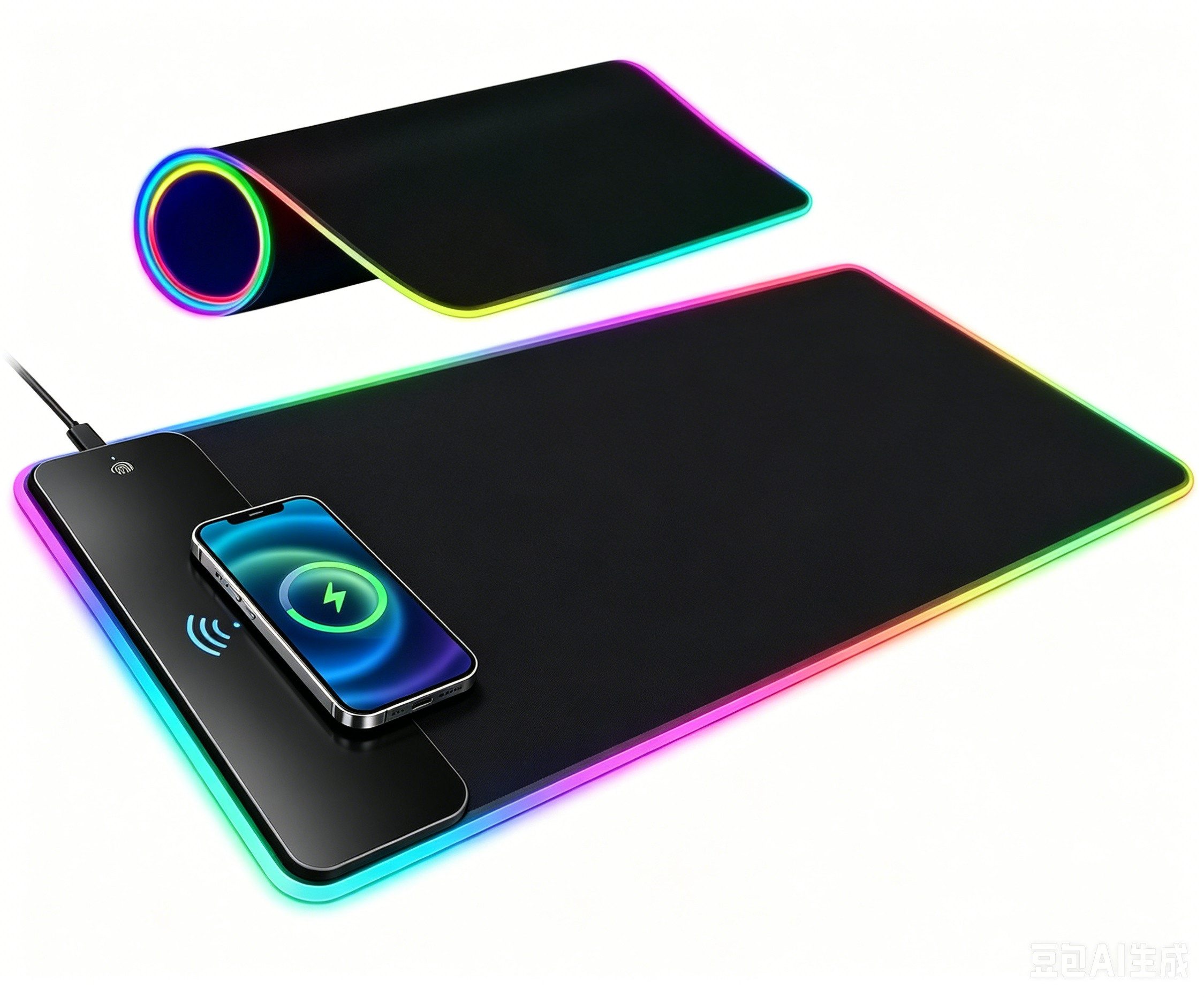 Toomoke Gaming Mauspad Deskmat, Tischunterlage für PC und Gaming-Setup (RGB Desk Pad, PC-Unterlage für Büro, Homeoffice und Schreibtisch), 800 × 300 × 4 mm, 10 W Qi, 14 Lichtmodi, USB-C, 900 g