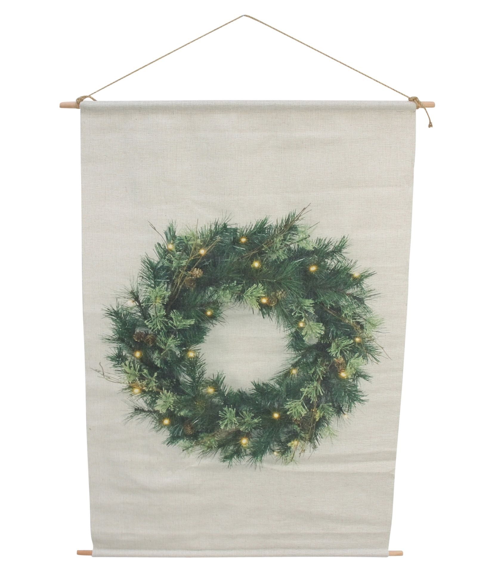 Frank Flechtwaren Wandbild "Weihnachtskranz" LED Wanddeko aus Textil Stoff Wandbild zum Aufhängen, Weihnachtskranz, 60x90 cm, Weihnachtsdeko mit integrierter Beleuchtung
