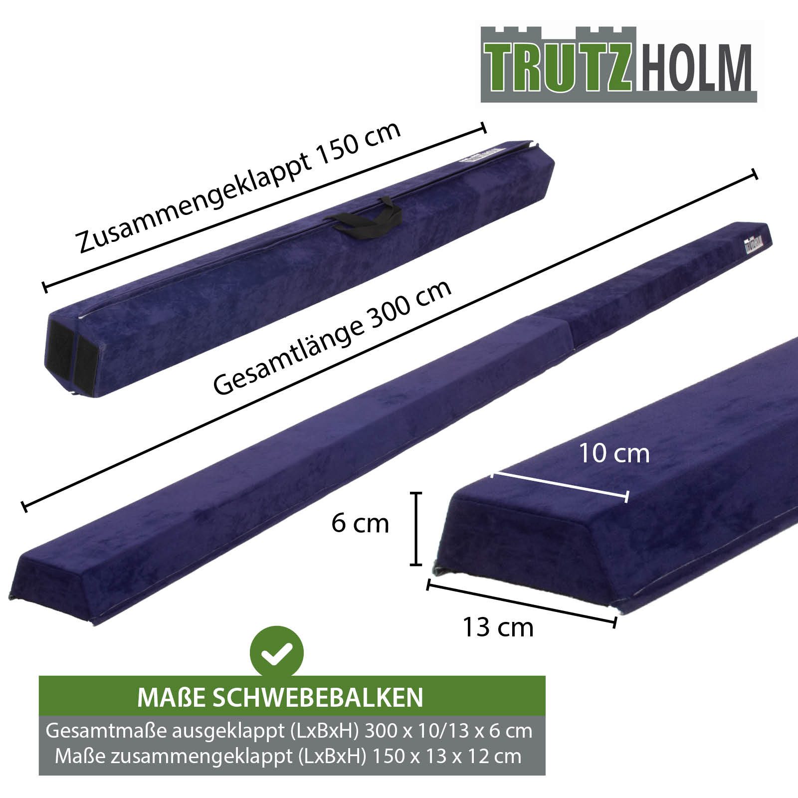 TRUTZHOLM Balanceboard Schwebebalken 300 cm blau tragbarer Turnbalken inkl.Tragetasche, klappbar, tragbar, bodennah, kombinierbar