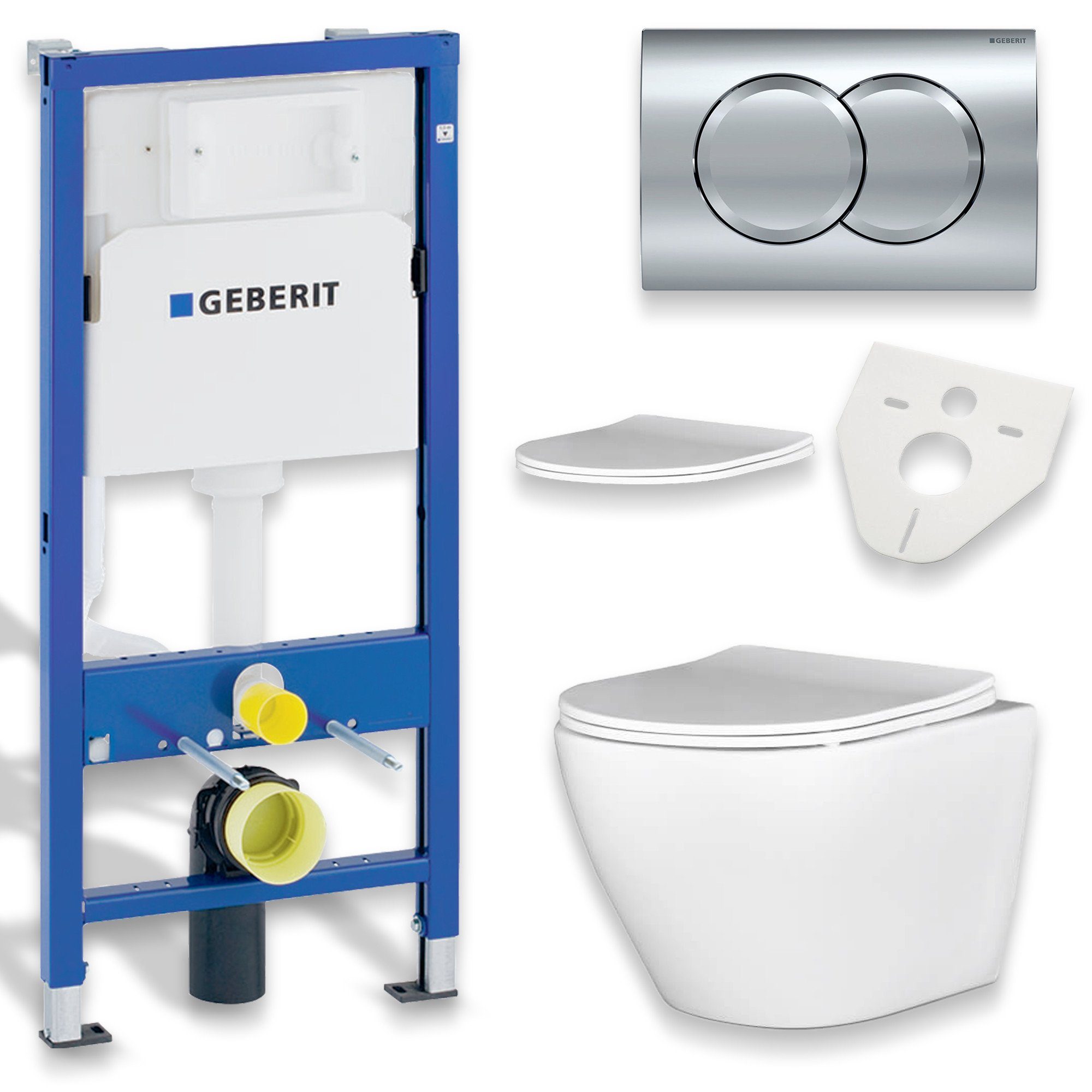 Vorwandelement WC SET: Wand-WC Desna Weiß + Geberit Duofix Basic UP 100 + Delta01 Chrom