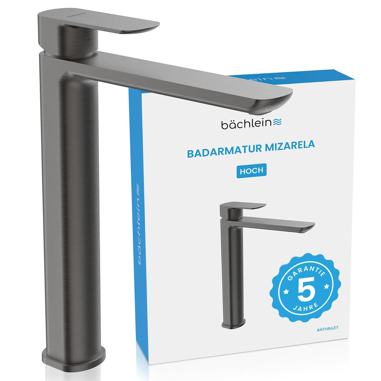 Bächlein Badarmatur Mizarela hoch - klassisches Design - ideal für Aufsatzwaschbecken hochwertiger Wasserhahn im hohen klassischen Design