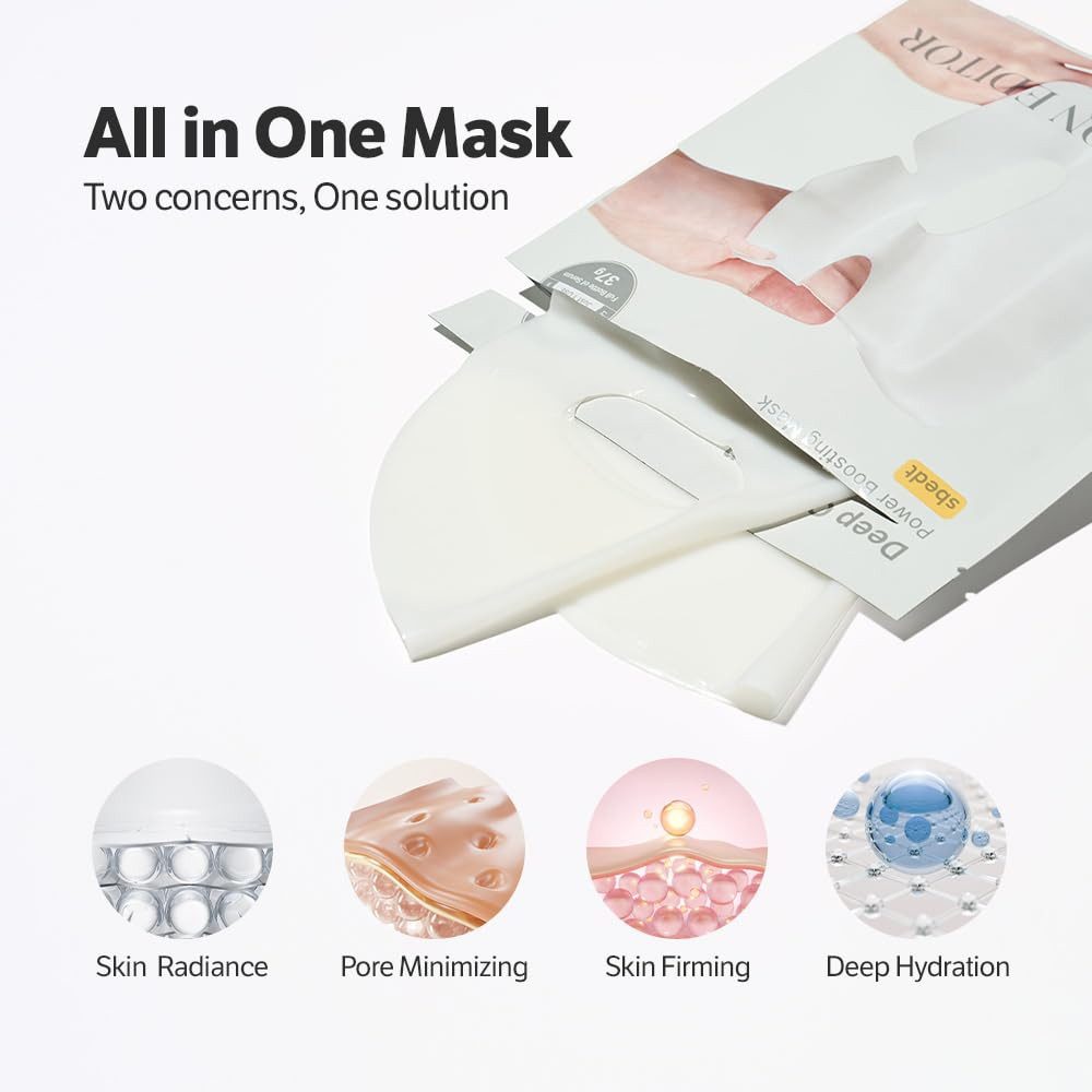 Sungboon Editor Gesichtsmaske Deep Collagen Power Boosting Mask – Koreanische Gesichtsmaske mit 2.160.000 ppb Kollagen, 9 Peptiden, Overnight & Tagespflege, für alle Hauttypen, 4 Masken à 37 g