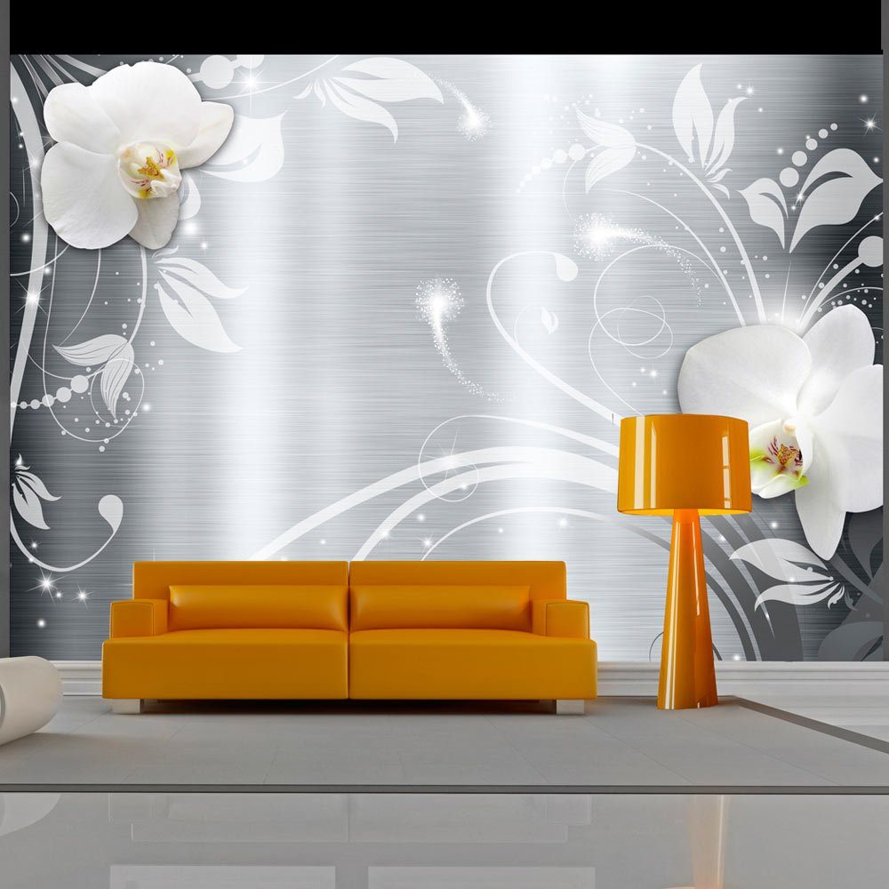 KUNSTLOFT Vliestapete Orchids on steel 1x0.7 m, halb-matt, lichtbeständige Design Tapete | Vliestapeten
