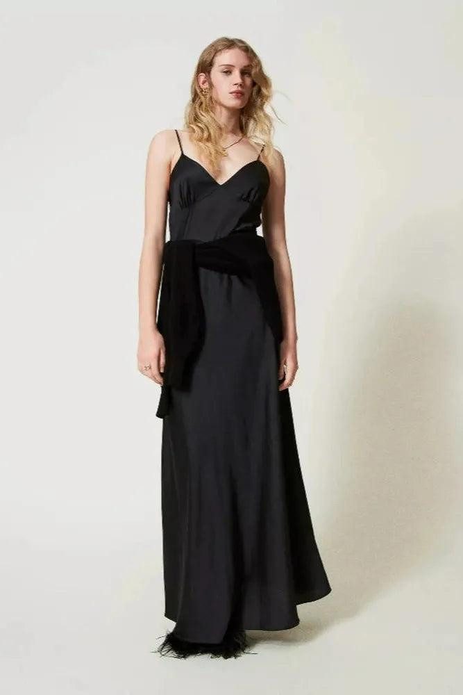 TWINSET Satinkleid Schwarzes Slipdress mit von der Marke TWINSET