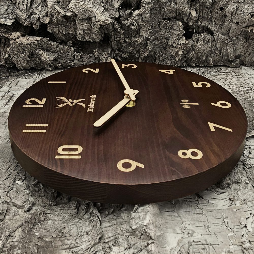 Holzwerk Funkwanduhr moderne Designer Loft Funk Holz Wand Uhr (Nahezu lautloses Uhrwerk, analog, 25 cm)