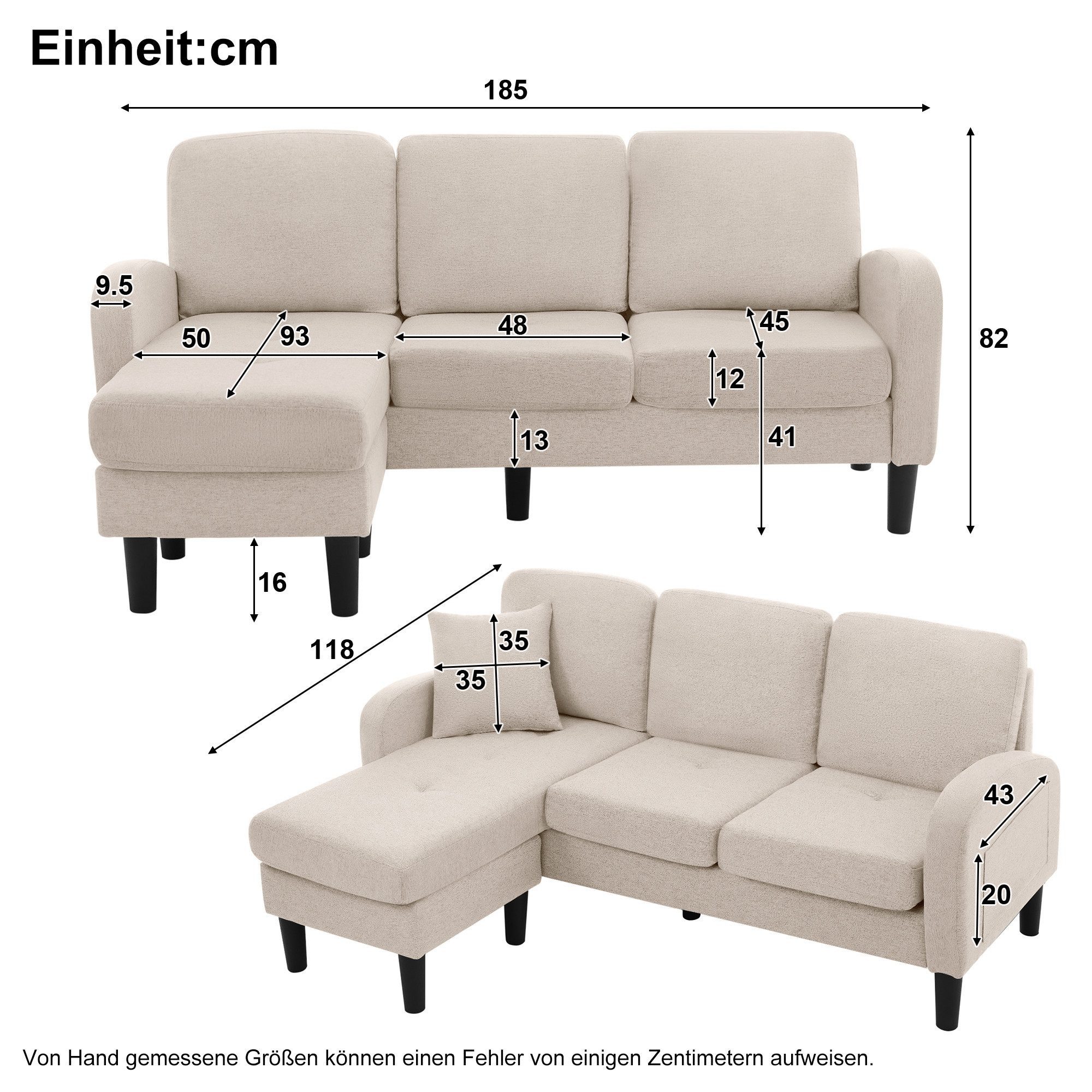 Ulife Ecksofa L-förmiges Ecksofa mit Chaiselongue, günstig online kaufen
