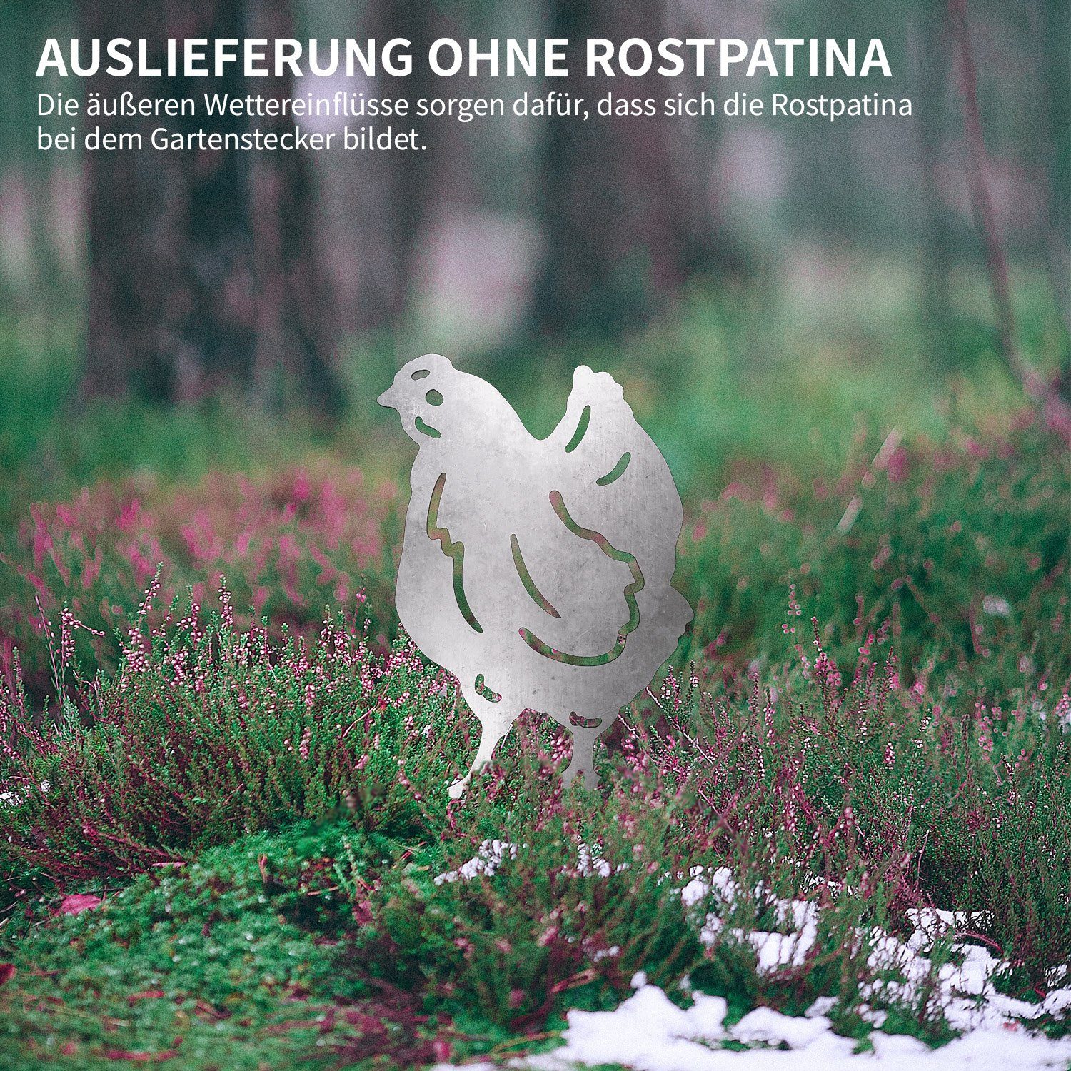 Rost, Designs Gartenfigur Gartenstecker in verschiedenen Hühner (silber) mit Blumenstecker VERDOBA Hahn