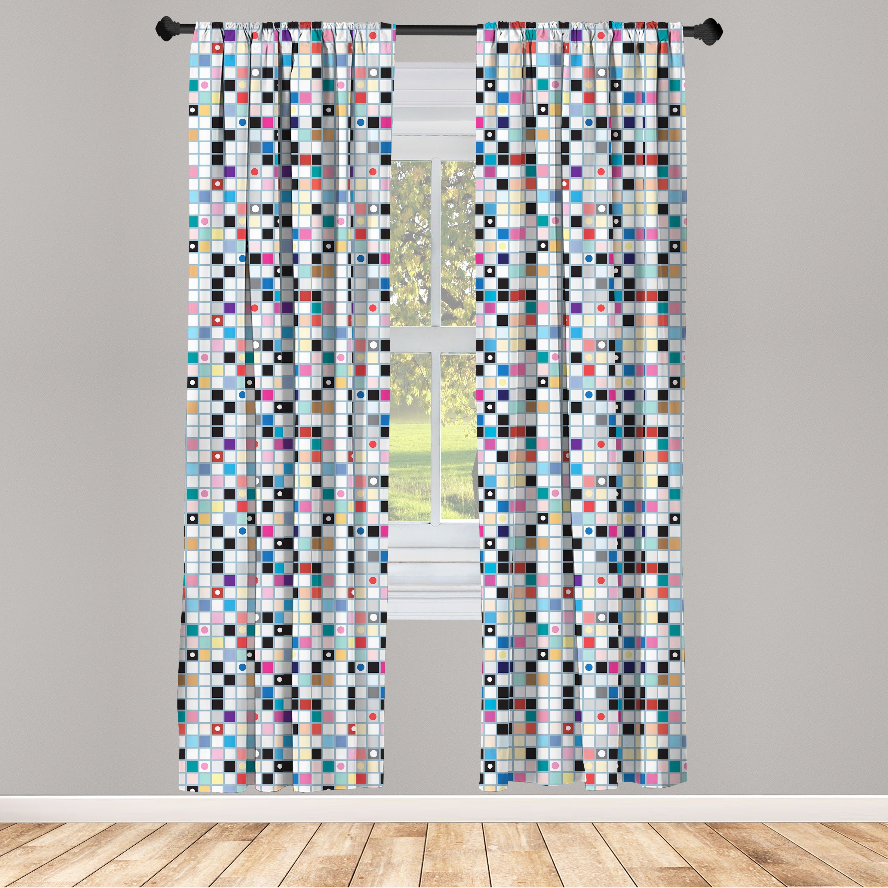 Gardine Vorhang für Wohnzimmer Schlafzimmer Dekor, Abakuhaus, Microfaser, Gitter Bunte Form-Muster