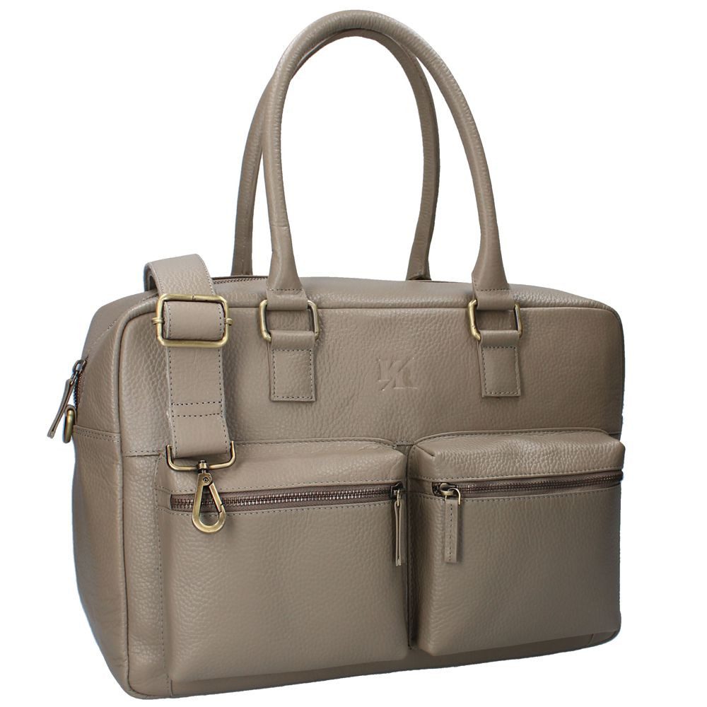 Vadobag Wickeltasche Wickeltasche mit 2 Fronttaschen Taupe Echt Leder mit Unterlage