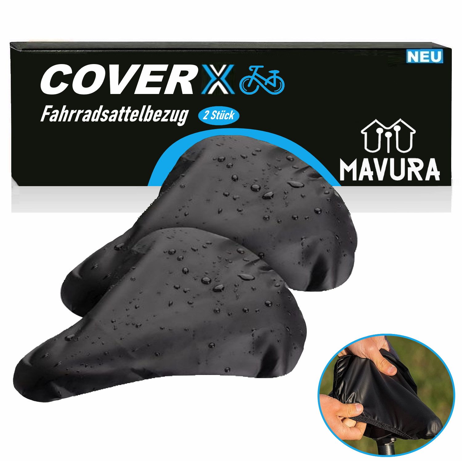 MAVURA Sattelbezug COVERX Universal Fahrrad Sattel Schutz Bezug Regenschutz (Fahrradsattelbezug Sattelschutz Sattelabdeckung Fahrradsattelschutz), Fahrradsattelbezug Sattelüberzug Wasserdicht Hülle [2er Set]