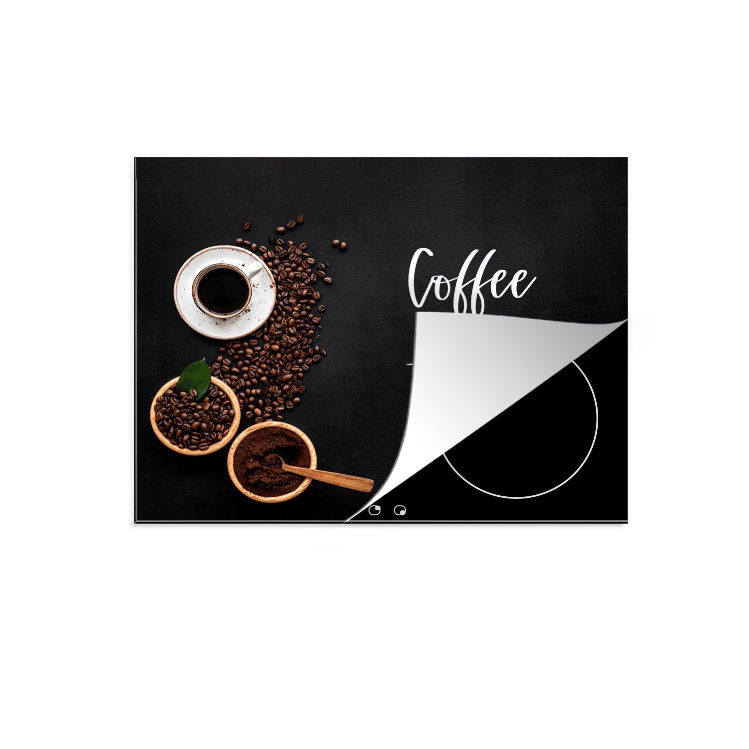 MuchoWow Herd-Abdeckplatte Zitate - Sprichwörter - Kaffeezeit, Vinyl, (1 tlg), Ceranfeldabdeckung Küche, Herdabdeckplatte Einteilig, 60x52 cm