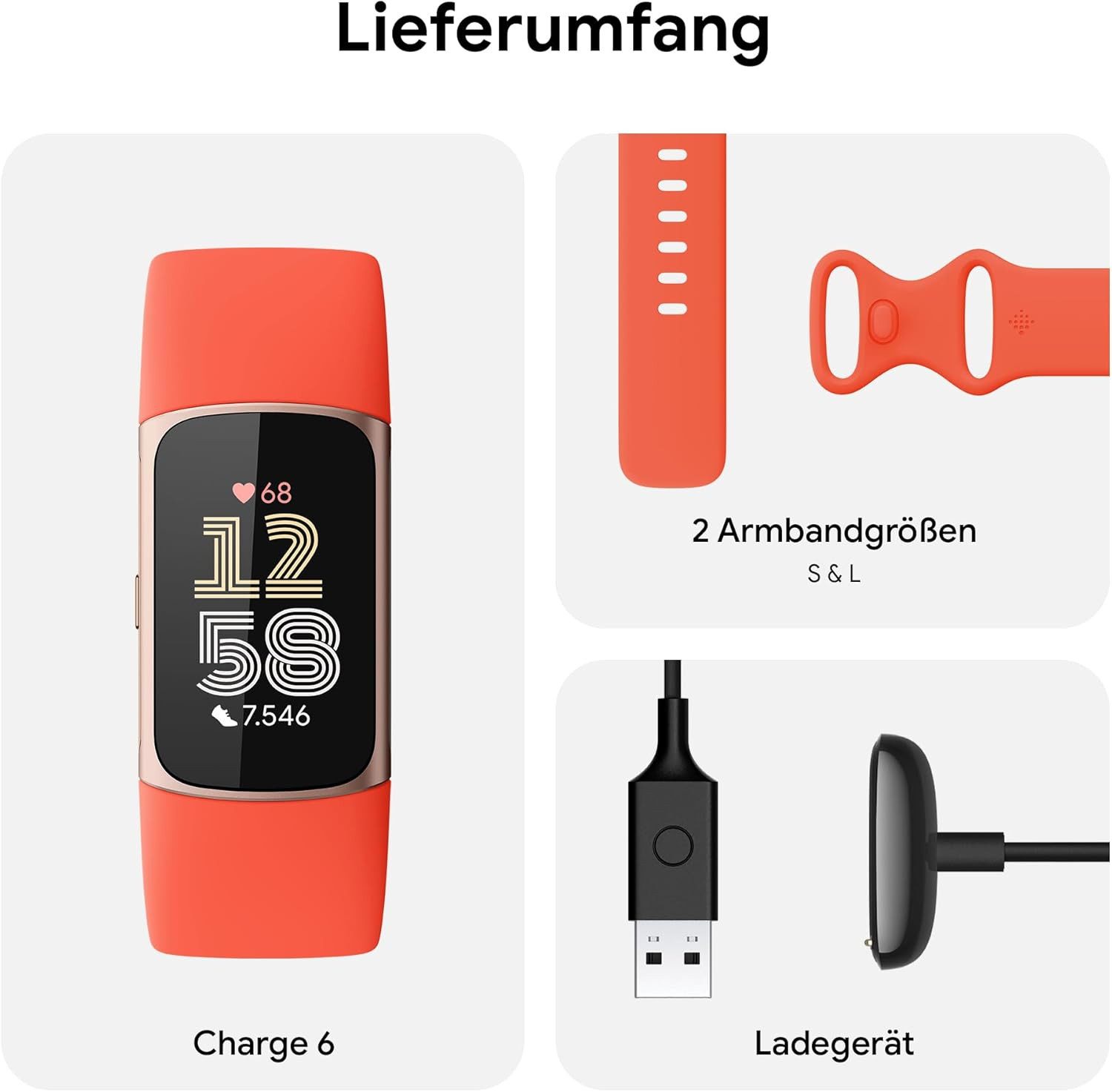 fitbit Fitness-Tracker Charge 6, Fitness Tracker, EKG-Messung, GPS, OLED, wasserdicht