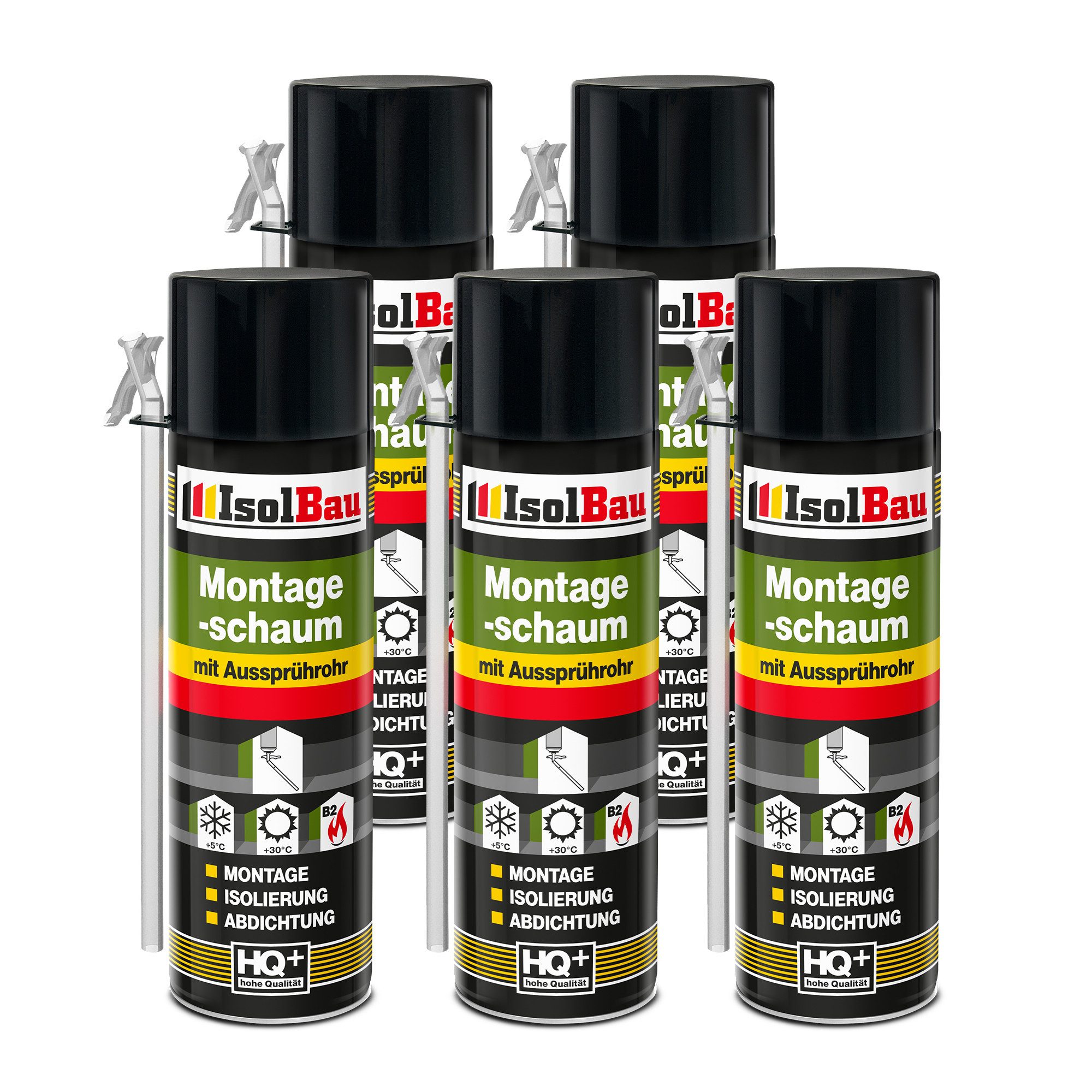 None Montagekleber Montageschaum 5 Dose 500 ml PU Schaum mit Aussprührohr, Isolierung, PCV-Profile Holz und Holzwerkstoffe Ziegelsteine Beton Gipsund Metall
