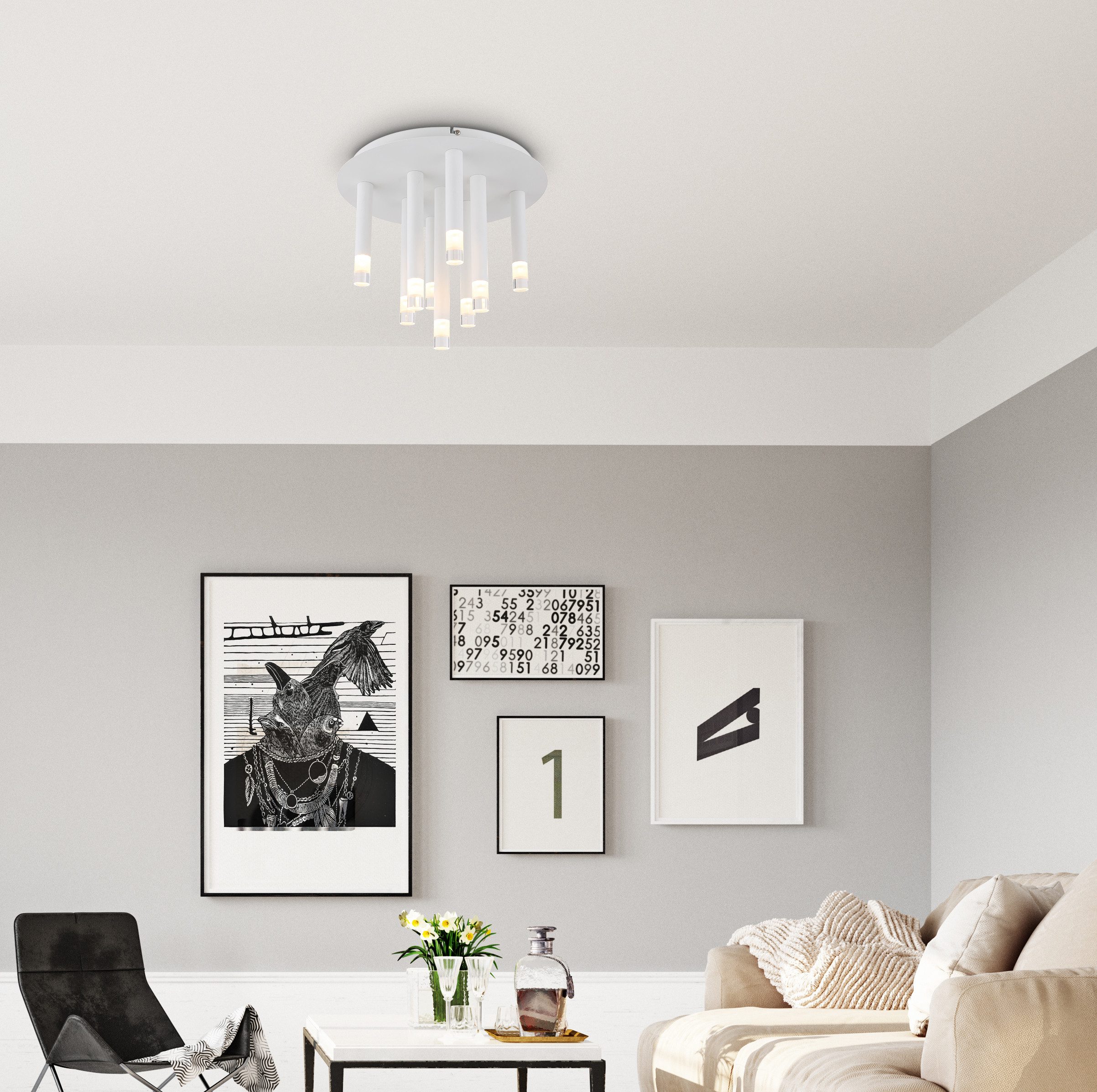 GLOBO LIGHTING Deckenleuchte RYAN, ohne Leuchtmittel, Deckenlampe/Stäbe/Metall/Wohnzimmer/Essbereich/Acryl satiniert