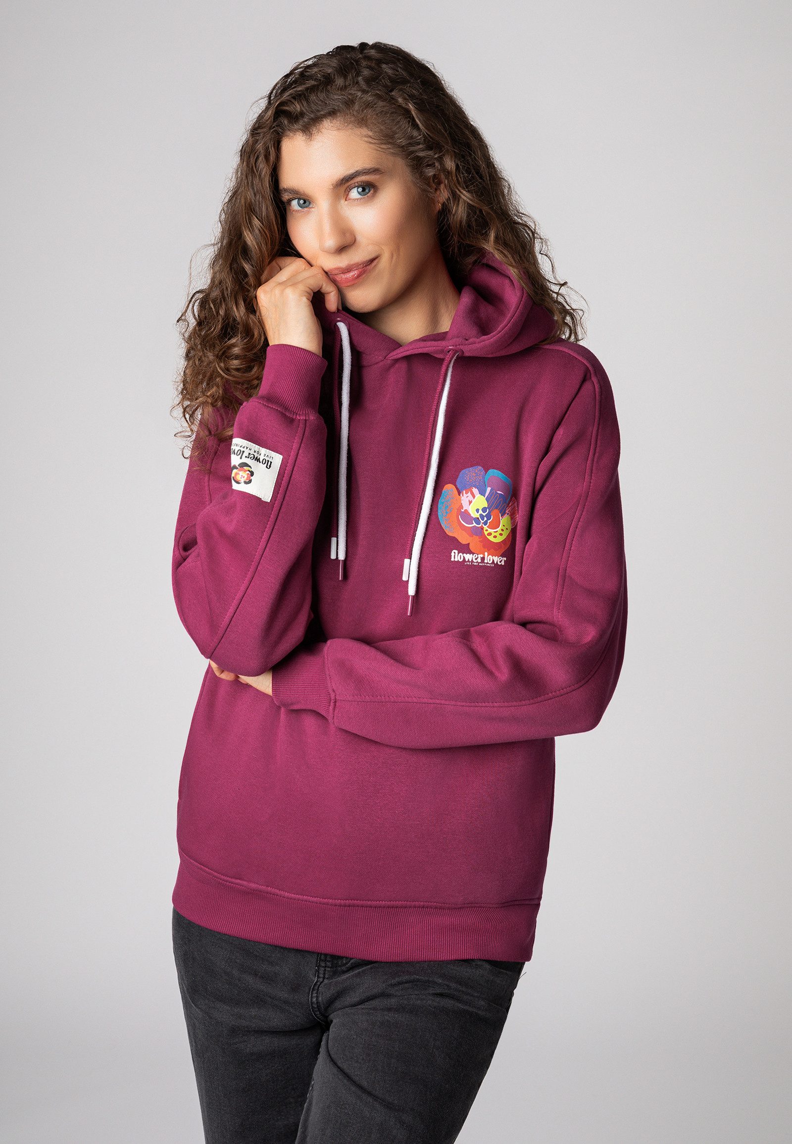 Kapuzenpullover Damen Hoodie mit Flowerprints