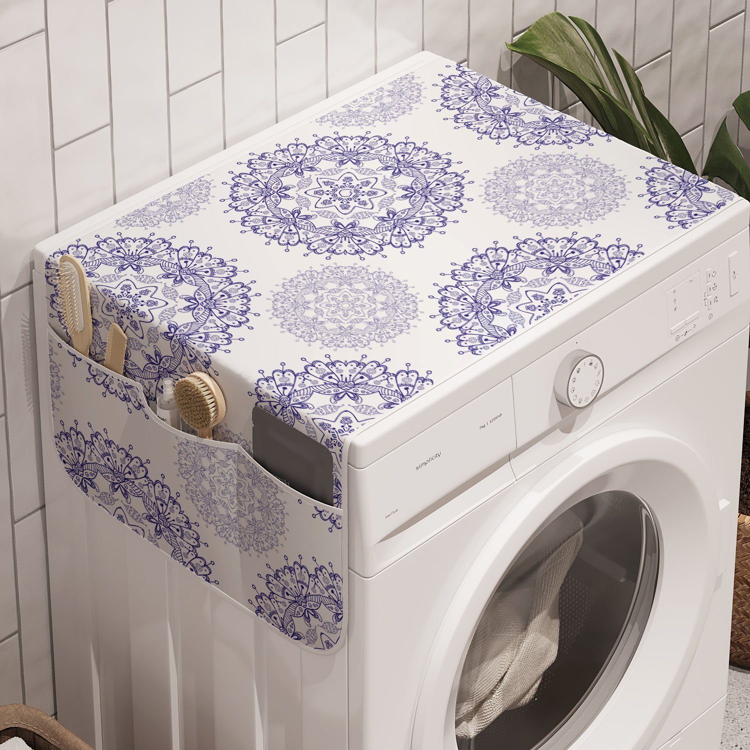 Abakuhaus Badorganizer Anti-Rutsch-Stoffabdeckung für Waschmaschine und Trockner, Orientalisch Floral Mandala mit Herzen
