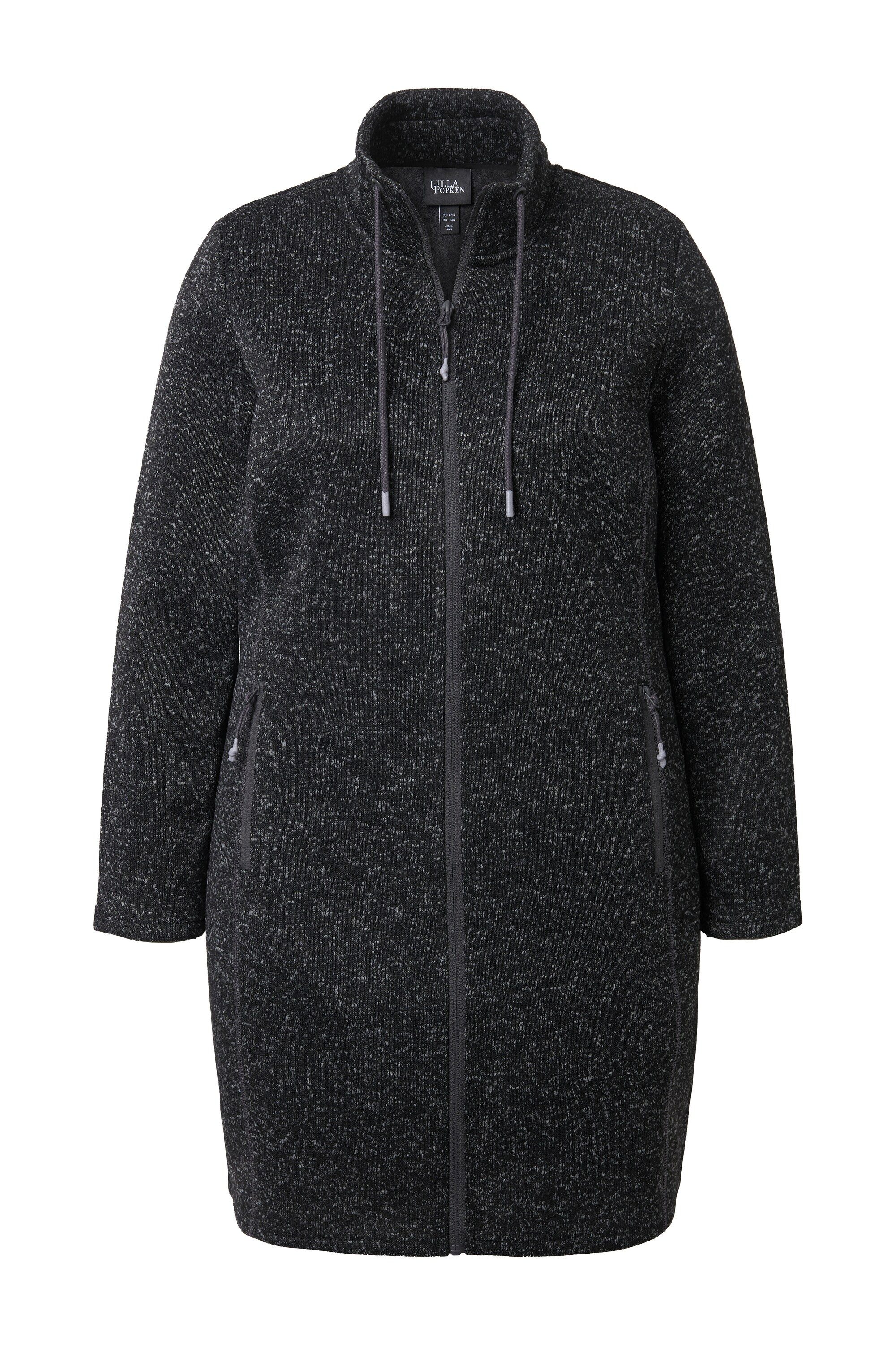 Ulla Popken Sweatjacke Strickfleecejacke Stehkragen lang Zipptaschen