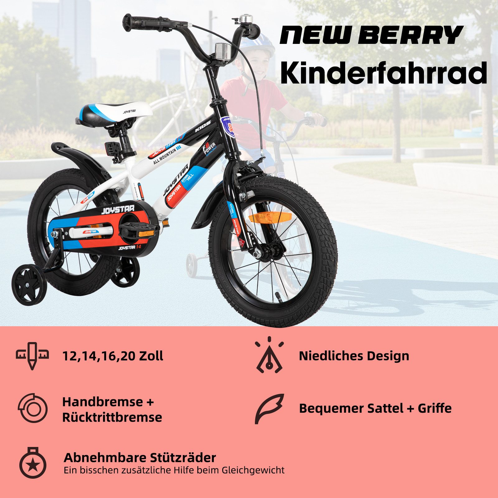 JOYSTAR Kinderfahrrad 12/14/16/20 Zoll Coole Graffiti fahrrad für 2-4 jährige Jungen Mädchen, mit Stützrädern, Kotflügel, Fahrradklingel