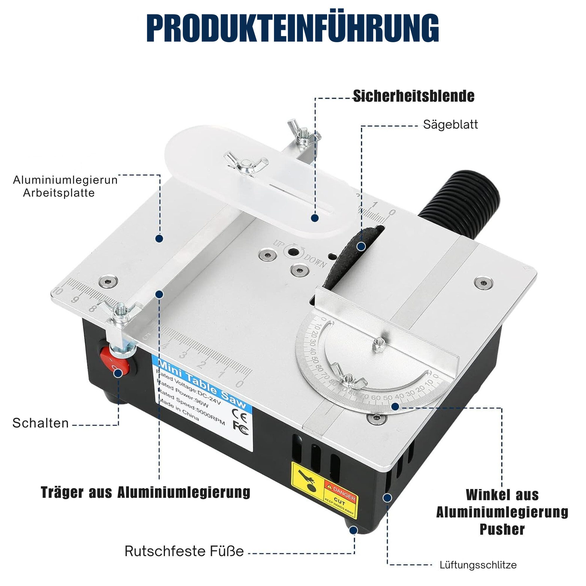 Vivitar Tischkreissäge Tragbare elektrische Minisäge, kompakt DIY-Schneidewerkzeug, Schneidemaschine mit einstellbarer Schnitttiefe, Tragbare Tischkreissäge für Schule und Zuhause, multifunktional anhebbare Klinge einstellbare Geschwindigkeit