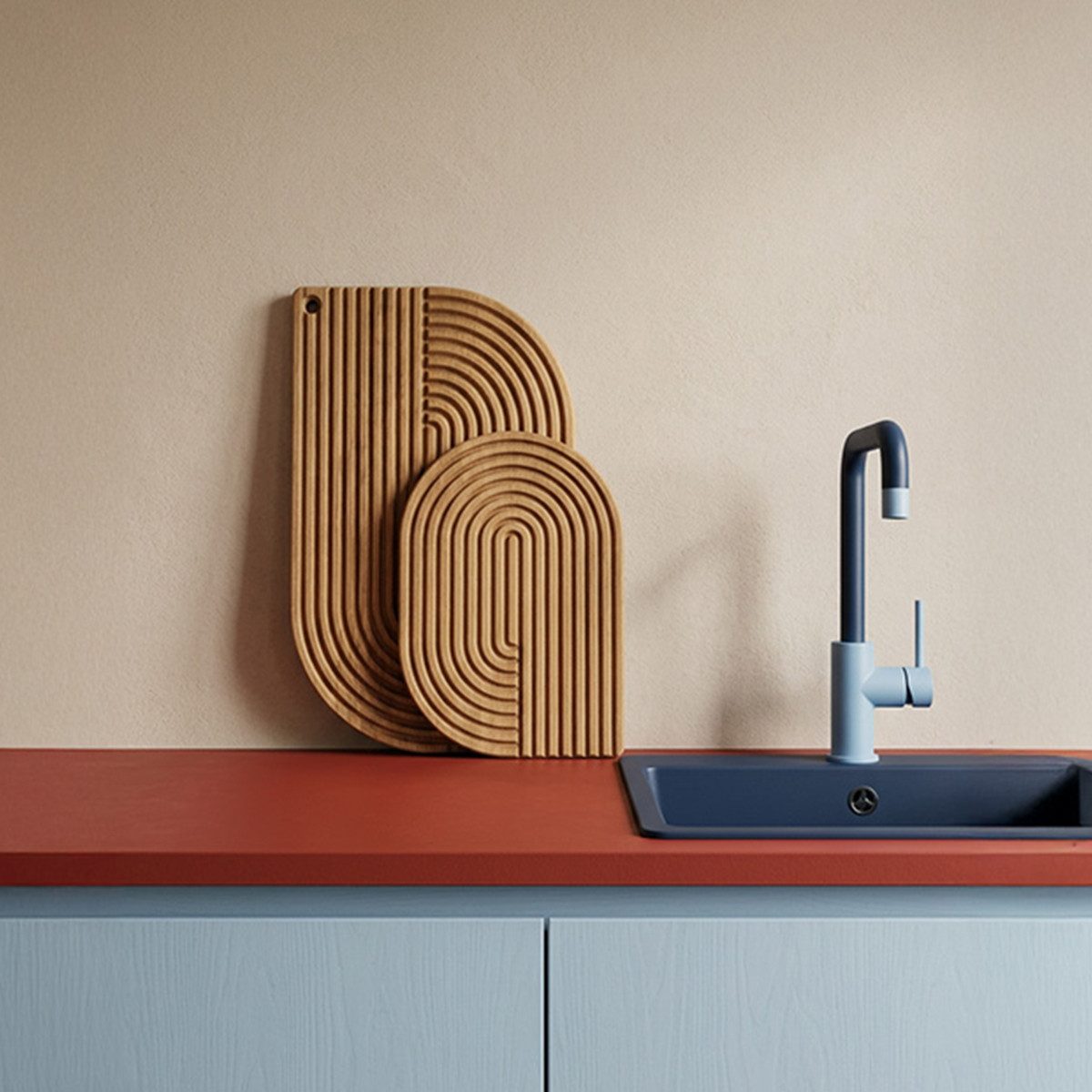 WYE Schneidebrett LINES, feinste EICHE (FSC, EU) - hochwertig verarbeitet, 42cm, Eichenholz, 2-in-1 Wendebrett: Vorne präsentieren, hinten zum Schneiden