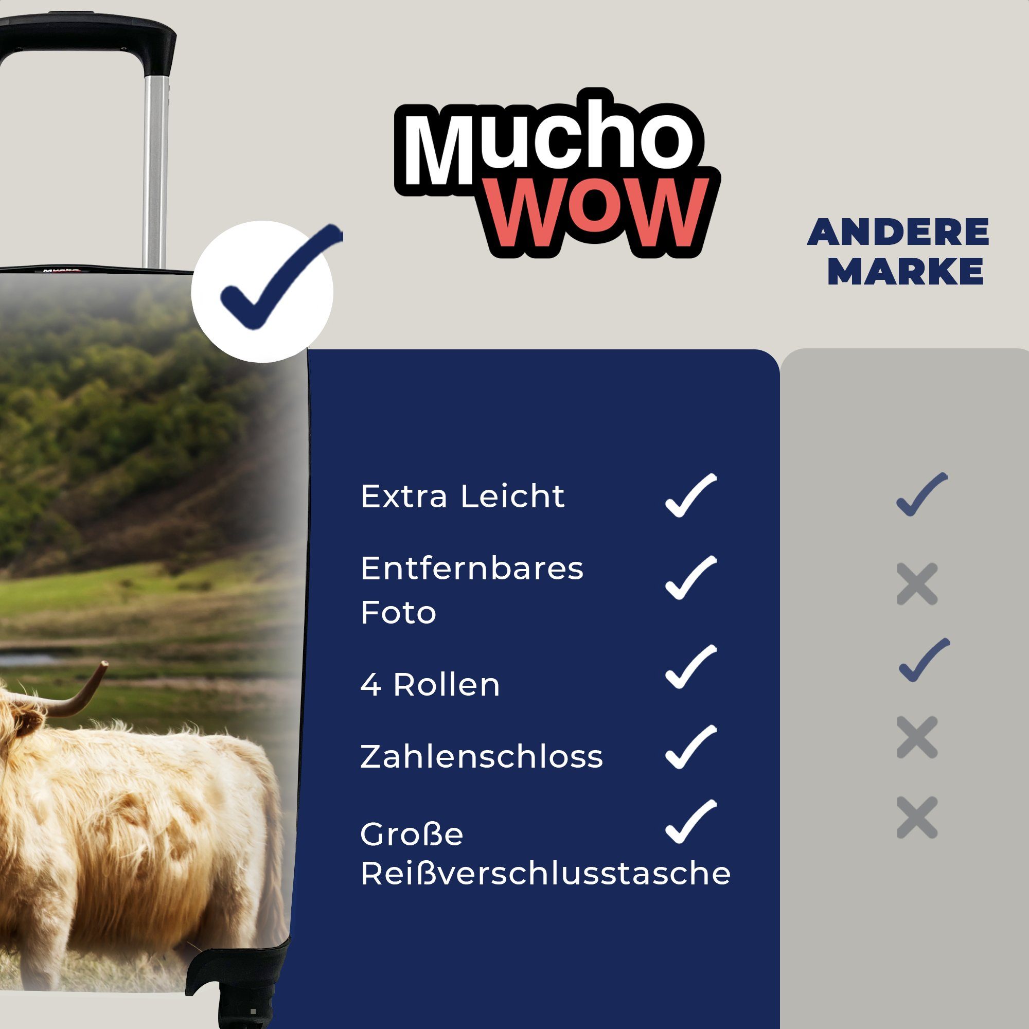 MuchoWow Handgepäckkoffer Schottische - mit - Trolley, 4 Reisetasche Ferien, Highlander Wald, Handgepäck rollen, Reisekoffer Pfad Rollen, für