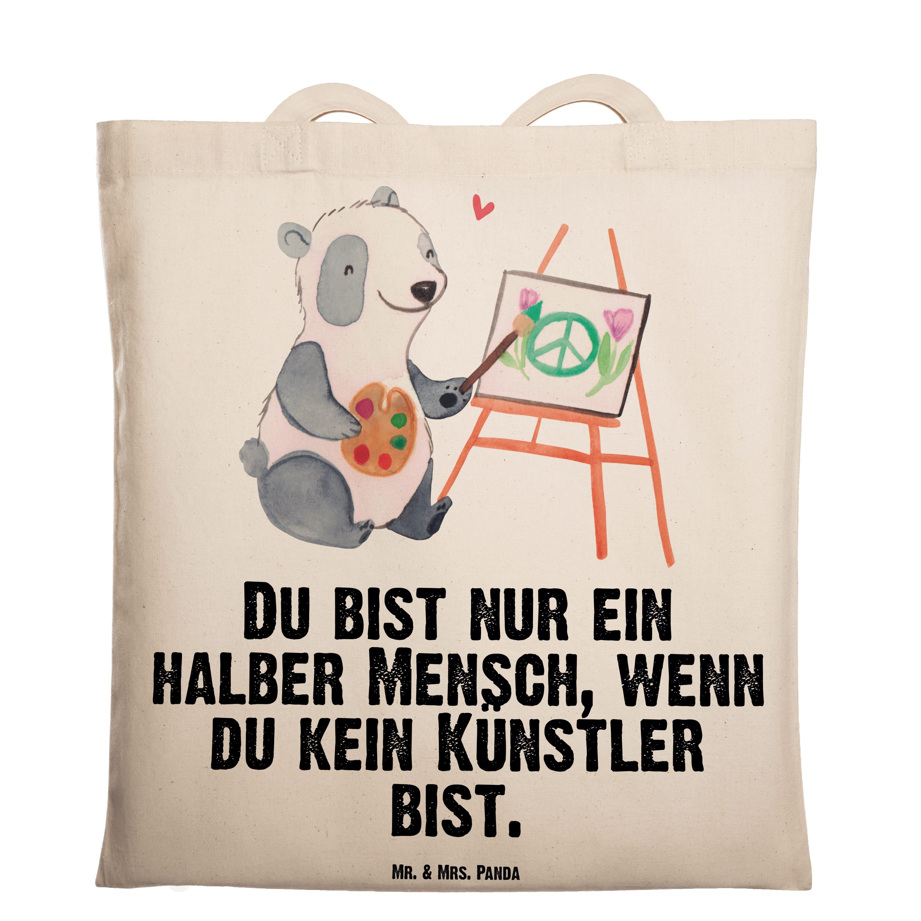 Mr. & Mrs. Kunstmaler, mit Beuteltasche, Geschenk, Tragetasche Künstler Herz - Panda Transparent - (1-tlg)