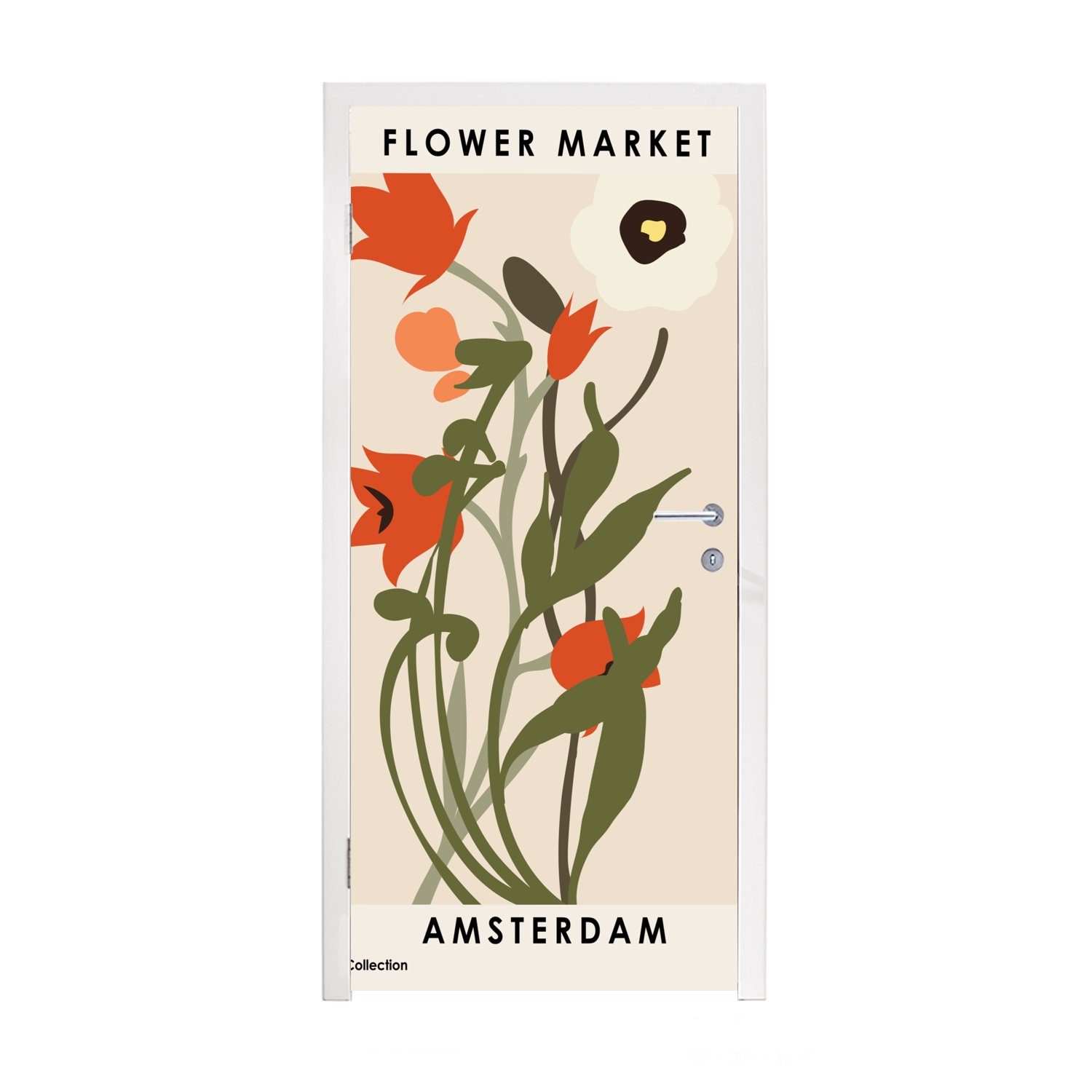 MuchoWow Türtapete Blumen - Pflanzen - Zitate - Pastell - Amsterdam, Matt, bedruckt, (1 St), Fototapete für Tür, Türaufkleber, 75x205 cm