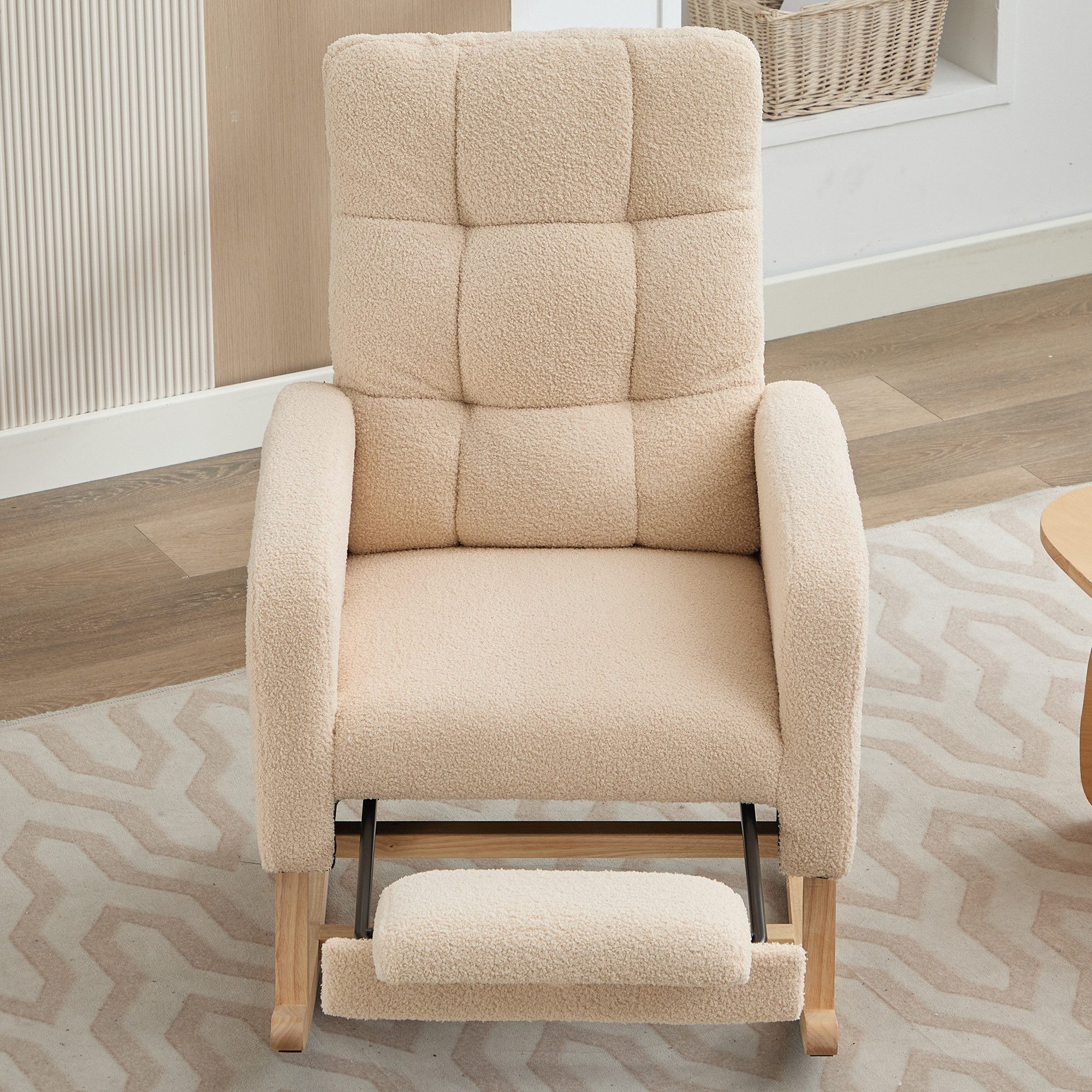 STILVORA Schaukelstuhl mit versteckten Beinstützen,Schaukelsessel mit Armlehne aus Teddy-Samt (Relaxsessel, Wohnzimmersessel, Schlafzimmersessel, 1 St), Seitentasche, Ideal für Wohnzimmer, Büro oder Kinderzimmer