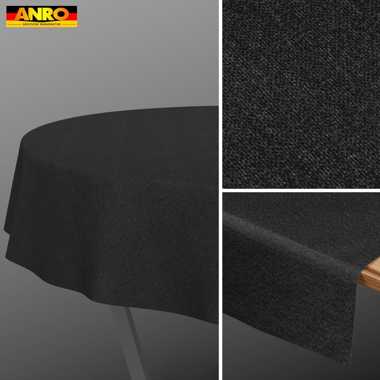 ANRO Tischdecke DanceDirty abwaschbar Leinenoptik wetterfest Falschuni Modern (Einzelstück 1-tlg, eine Tischdecke), Stofftischdecke schmutzabweisend Rund 100 Uni Schwarz