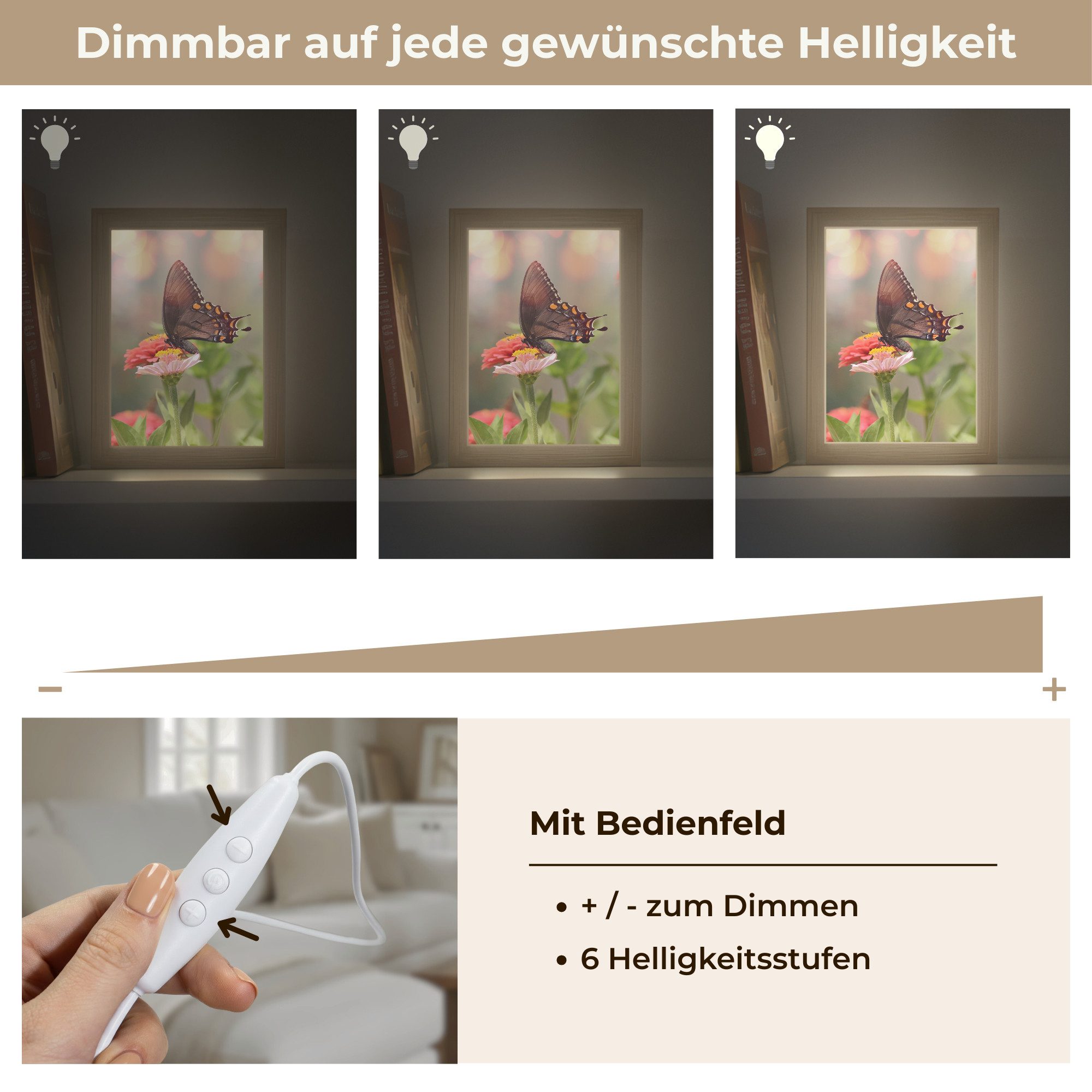 OnlyWow Wandleuchte Lightbox Blumen - Schmetterling - Natur - Blume, Dimmbar, Farbwechsel, LED, Warmweiß, Kaltweiß, Neutralweiß Einstellbar, Wandlampe Innen, Dimmbar, mit Kabel, LED, Beleuchtung, Wohnzimmer