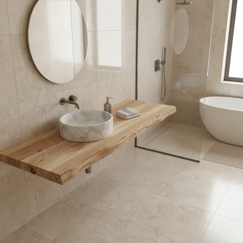 DaoWood Waschtischplatte Massive Nordeiche Waschtischplatte Alt Holz Natur geölt Hell, rustikale Note,Natur Holz Farbe