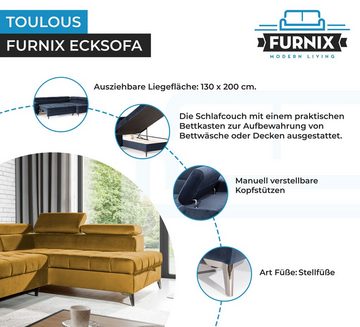 Furnix Ecksofa TOULOUS Sofa mit Schlaffunktion Automat DL Auswahl, hochwertige Verarbeitung Maße: B275 x H95 x B200 cm