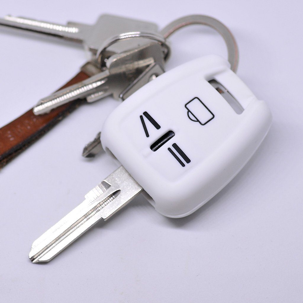 mt-key Schlüsseltasche Autoschlüssel Softcase Silikon Schutzhülle Weiß, für OPEL Signum Vectra C Vauxhall 3 Tasten Funk Fernbedienung