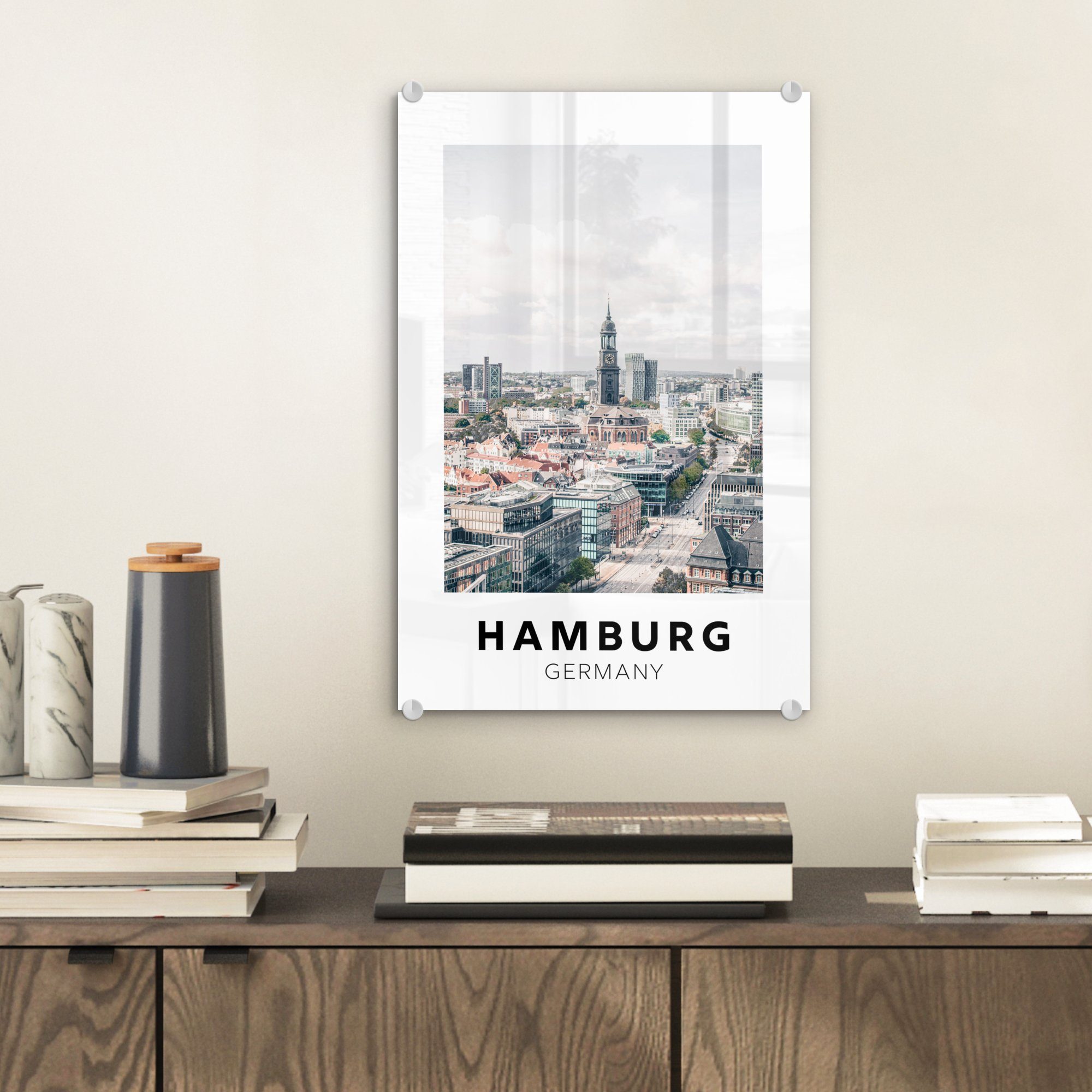 - MuchoWow Bilder Hamburg Turm, Acrylglasbild St), Deutschland - Wanddekoration Glasbilder Foto auf - (1 - Wandbild auf - Glas Glas