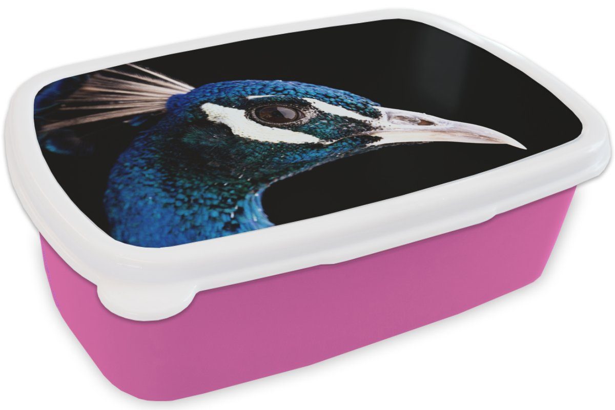 MuchoWow Lunchbox Pfau - Tier Brotdose Blau, - Erwachsene, Kinder, (2-tlg), Kunststoff, für rosa Kunststoff Mädchen, Snackbox, Brotbox