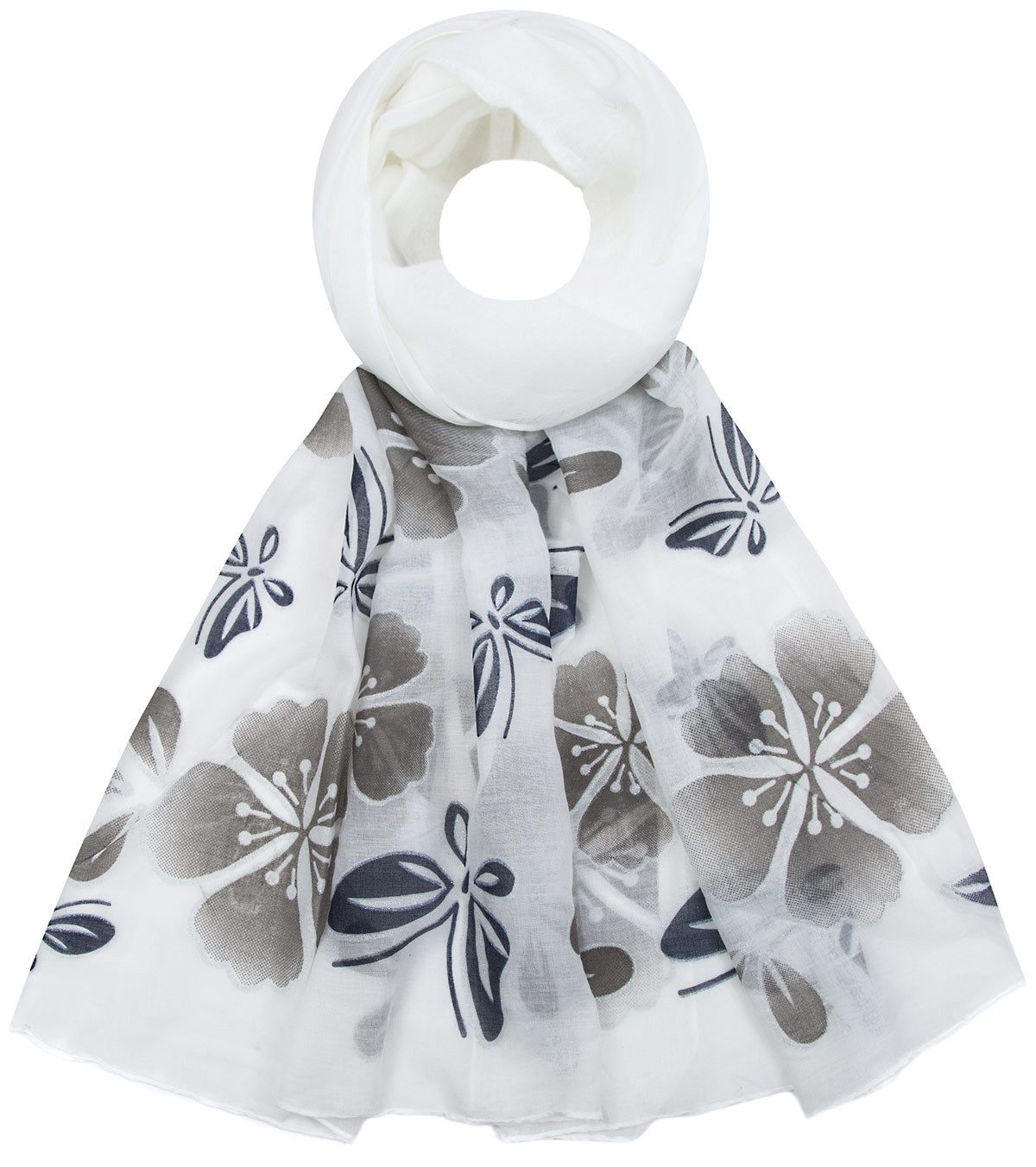 Faera Modeschal, Damen Schal Schmetterlinge und Blumen Silber-Glitzer weich und leicht