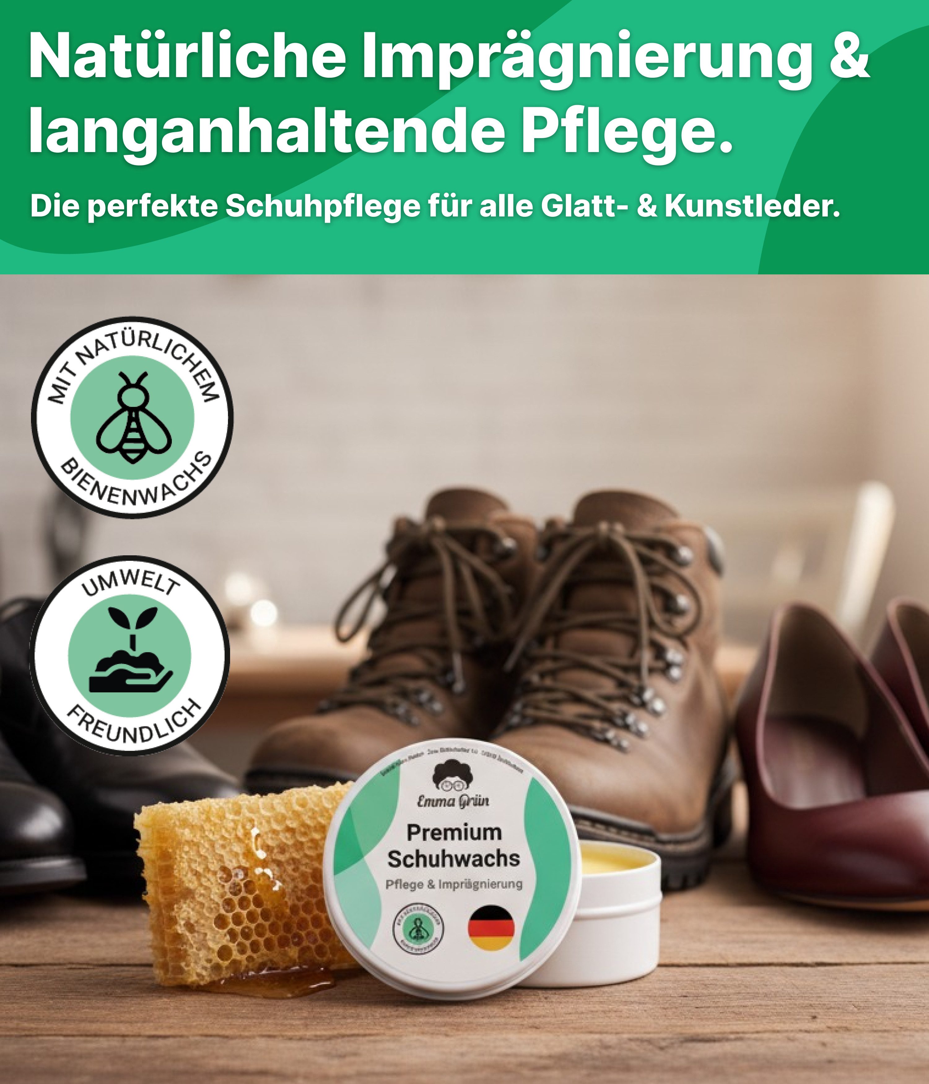 Emma Grün Schuhwachs Schuhreiniger (Einzelset, [- Pflegt mit Bienenwachs)