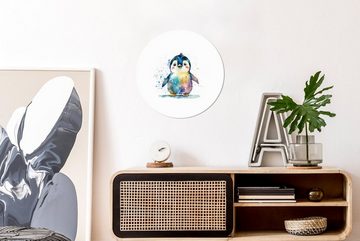 MuchoWow Gemälde Pinguin - Regenbogen - Aquarell - Tiere - Kinder, (1 St), Kreis Wanddekoration Forex, Rundes Wandbild, Wohnzimmer, 30x30 cm