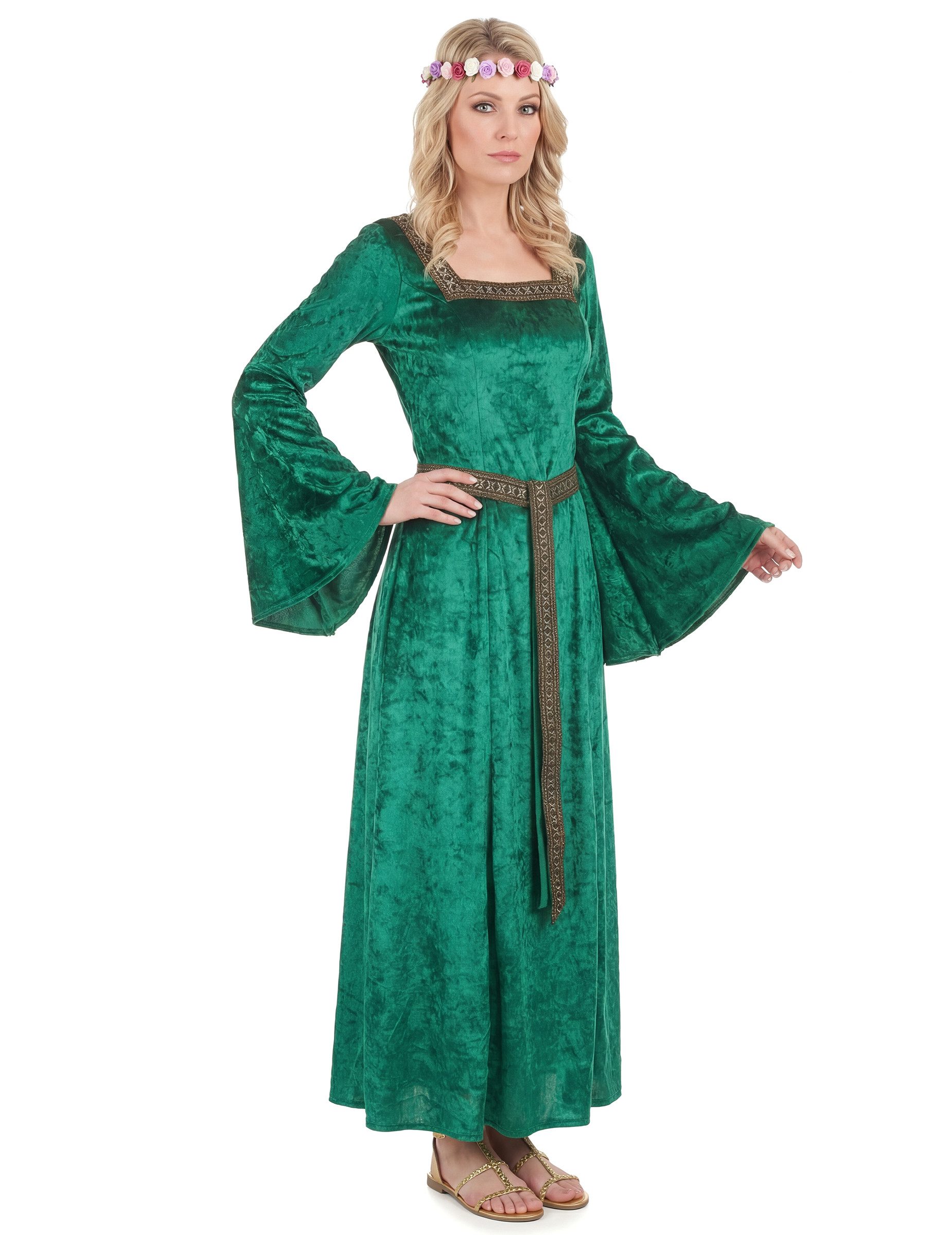 JADEO Kostüm Mittelalter-Kleid LARP Damenkostüm grün-braun