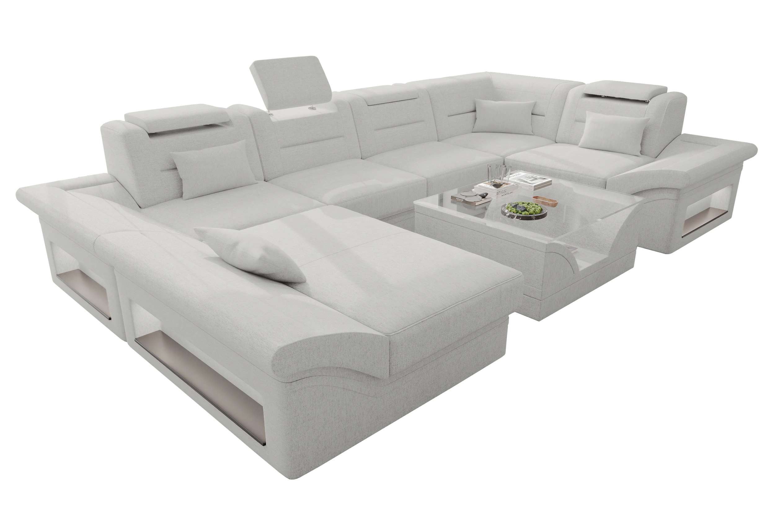 Sofa Dreams Wohnlandschaft Wohnlandschaft Enzo U Form Stoffsofa, Wohnlandschaft, U-Form, Polster Couch in U-Form mit LED, 2 Zierkissen inklusive