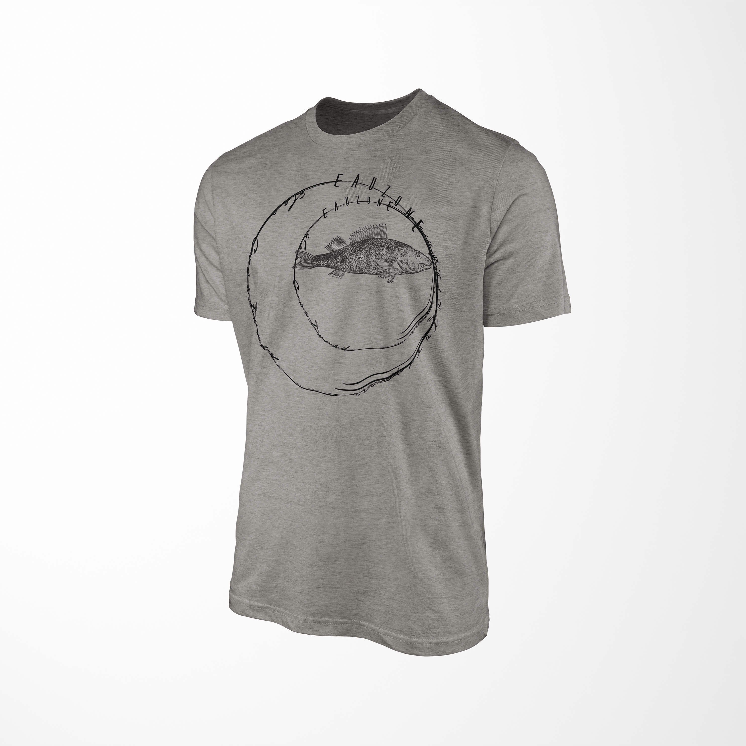 Sinus Art T-Shirt T-Shirt Tiefsee Fische Struktur Schnitt 076 Serie: feine und Creatures, Sea / - Ash Sea sportlicher